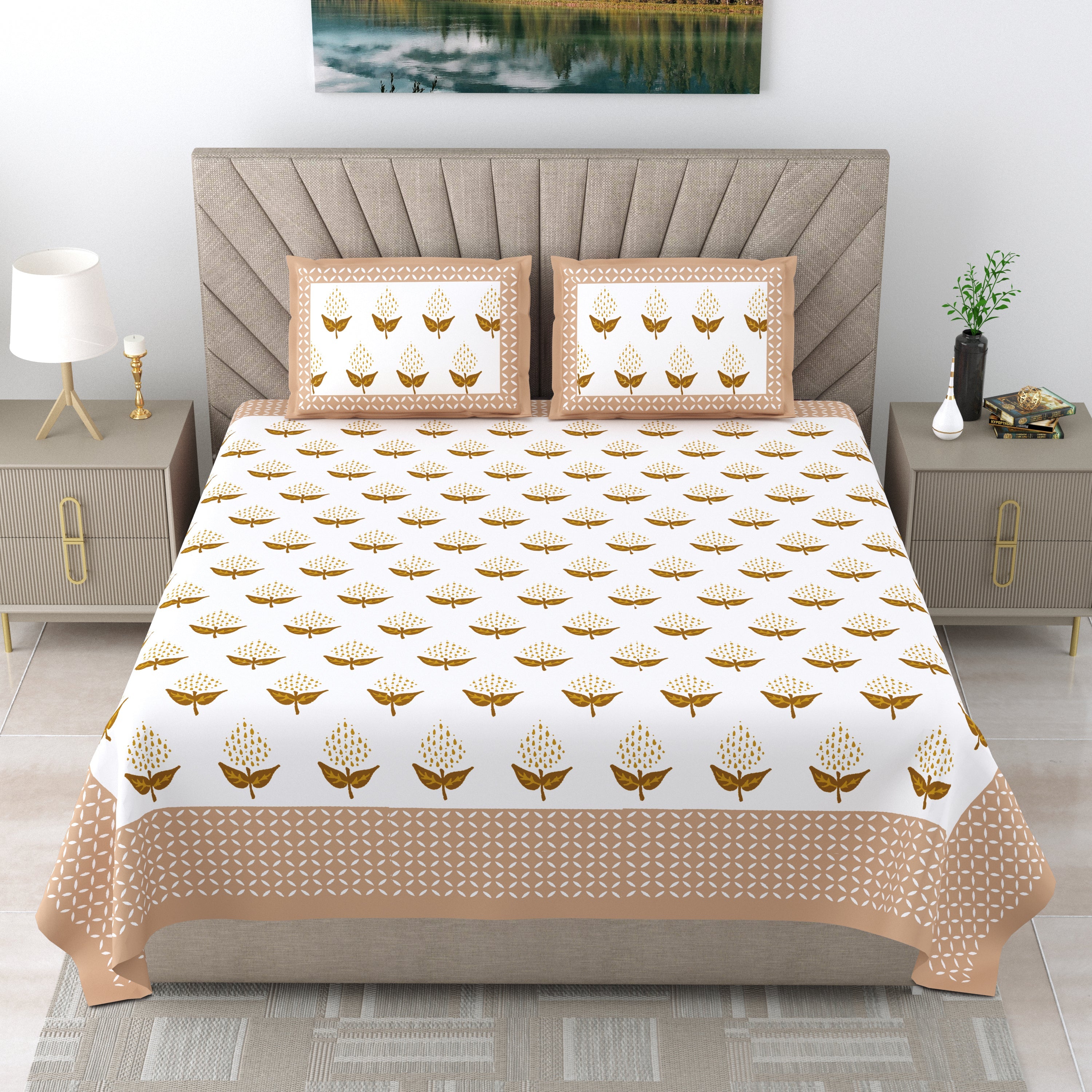 90X108 Inch King Size Pure Cotton 250 TC Premium  Bedsheet with 2 Pillow Covers