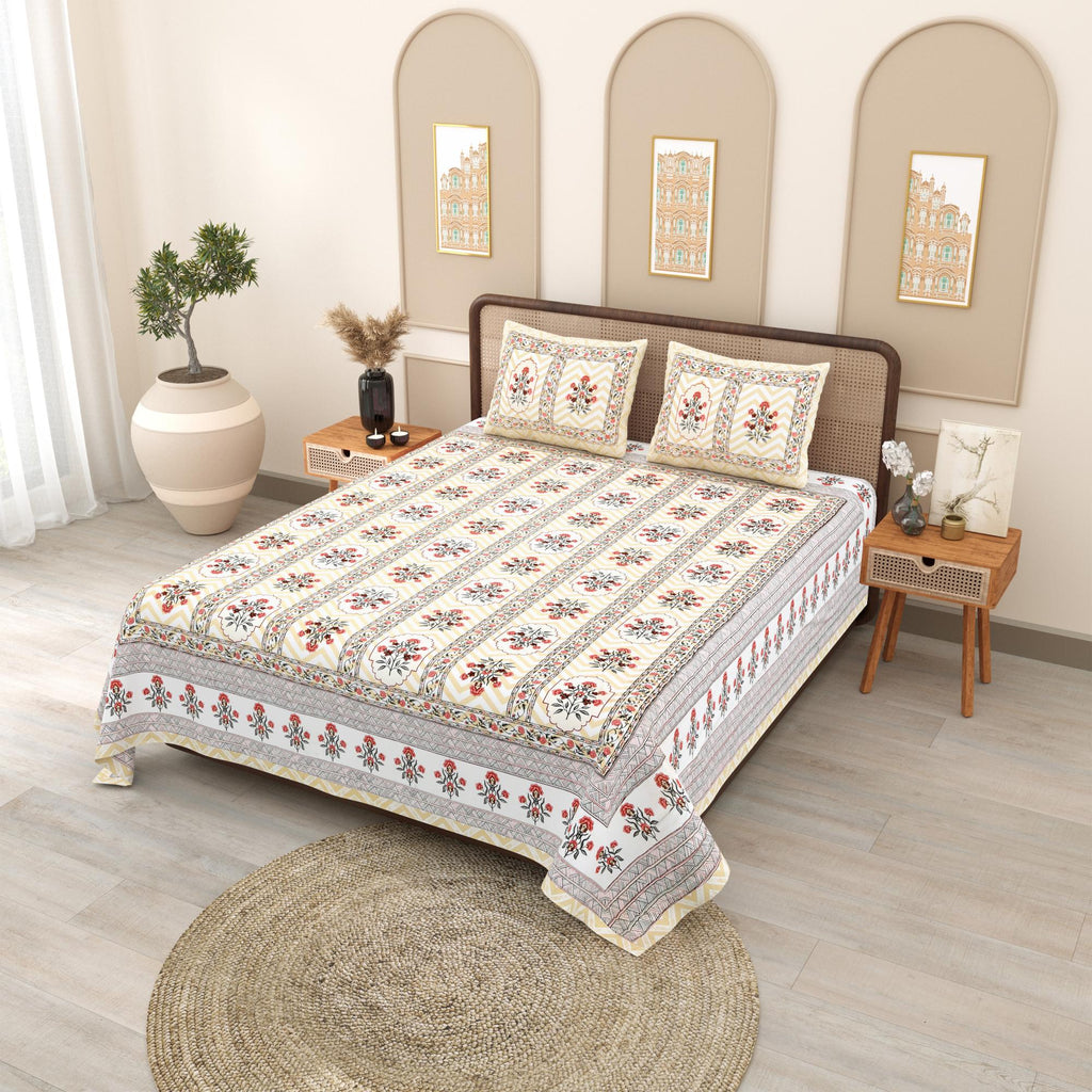 PHULKARI 90*108 Inch Premium Quality DOUBLE Bedsheet with 2 Pillow Covers (17*27 Inch)