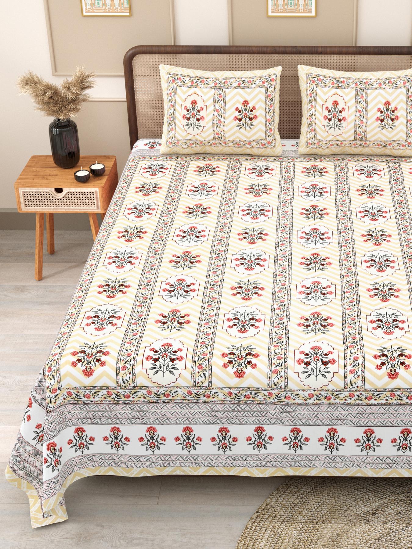PHULKARI 90*108 Inch Premium Quality DOUBLE Bedsheet with 2 Pillow Covers (17*27 Inch)