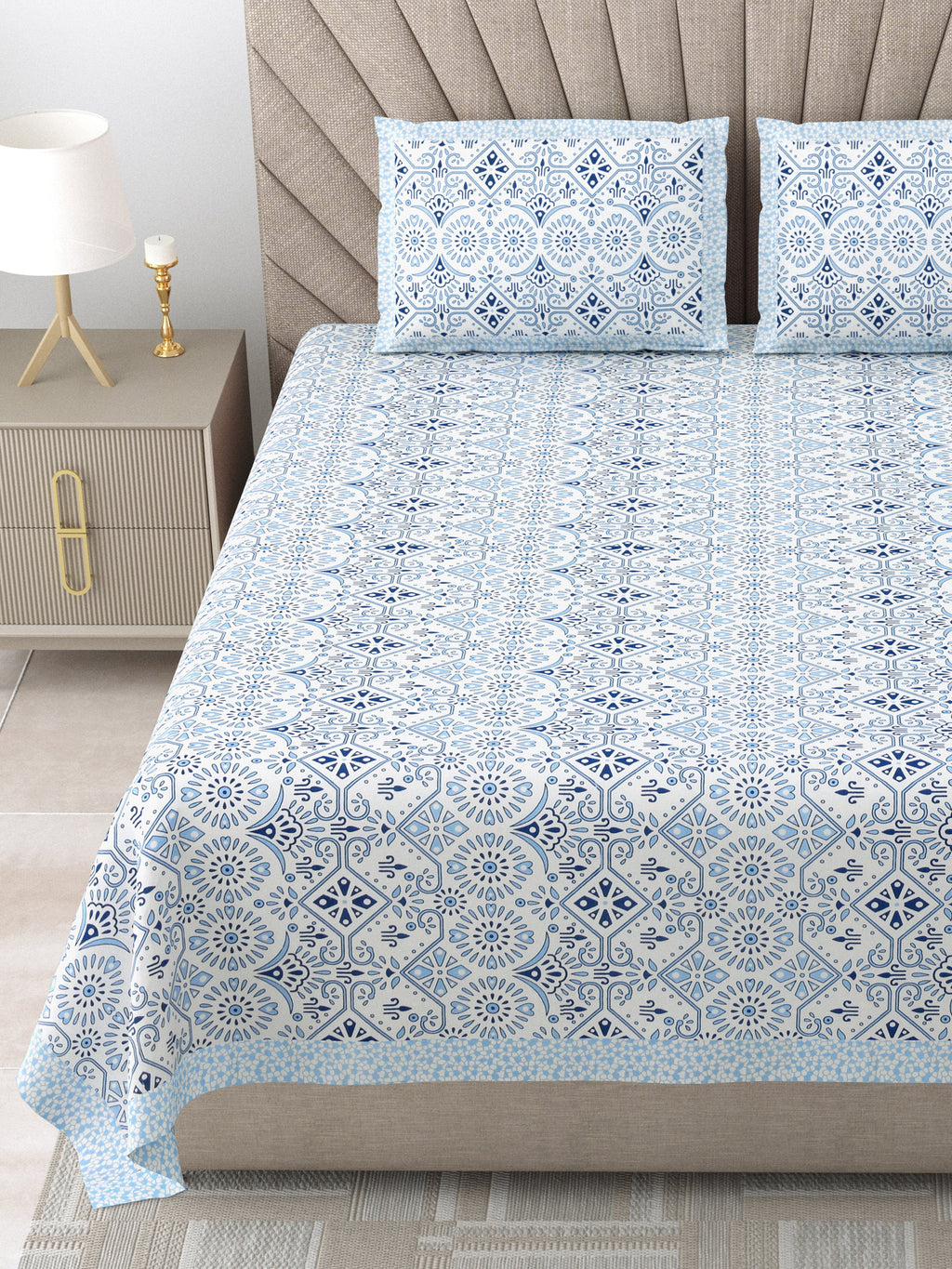 250 TC Pure Cotton | Multicolor Traditional Jaipuri Prints | Premium Quality King Size Bedsheet with 2 Pillow Covers (90*108 Inch)