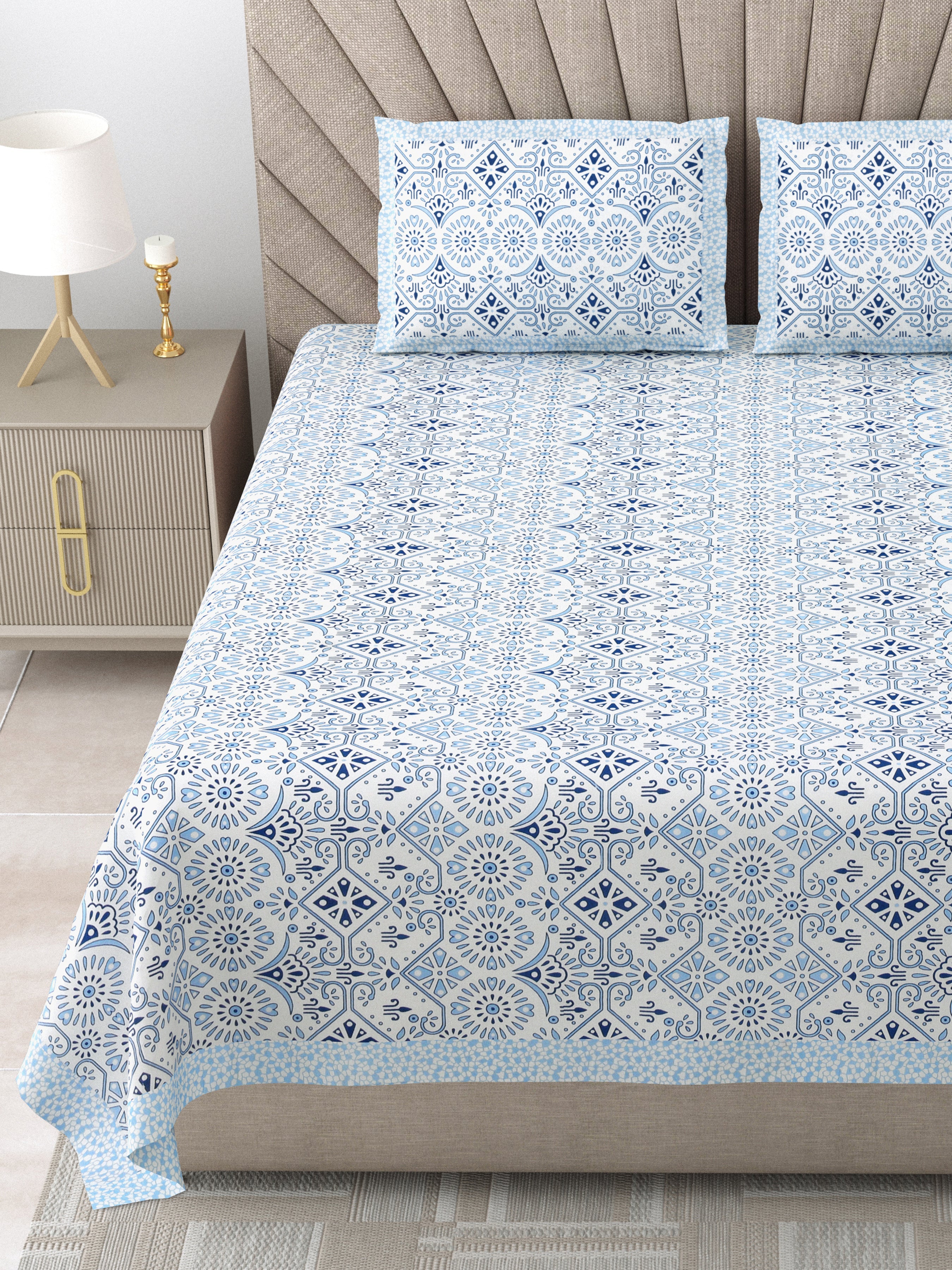250 TC Pure Cotton | Multicolor Traditional Jaipuri Prints | Premium Quality King Size Bedsheet with 2 Pillow Covers (90*108 Inch)
