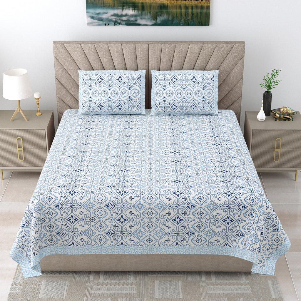 250 TC Pure Cotton | Multicolor Traditional Jaipuri Prints | Premium Quality King Size Bedsheet with 2 Pillow Covers (90*108 Inch)