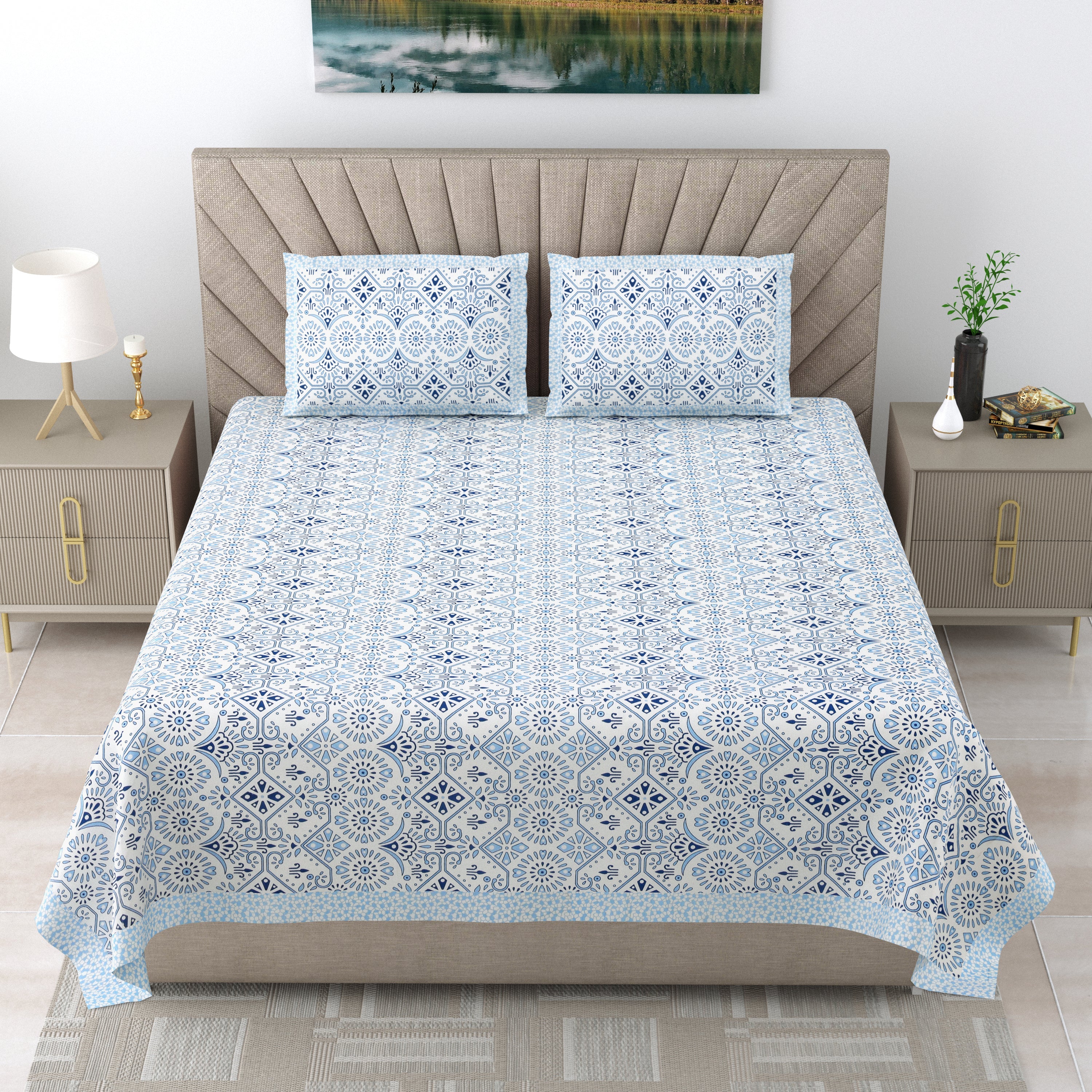 250 TC Pure Cotton | Multicolor Traditional Jaipuri Prints | Premium Quality King Size Bedsheet with 2 Pillow Covers (90*108 Inch)