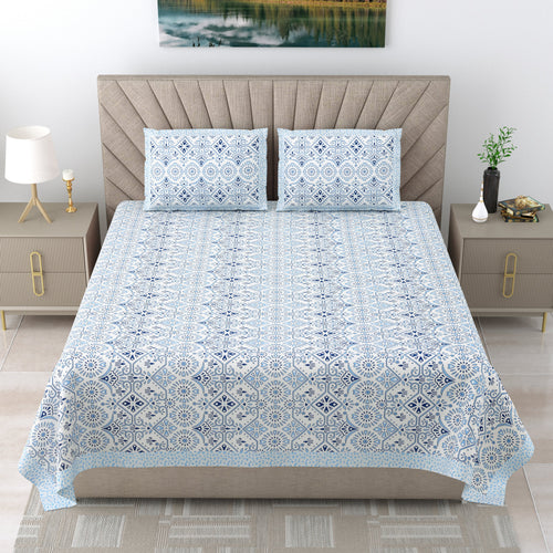 250 TC Pure Cotton | Multicolor Traditional Jaipuri Prints | Premium Quality King Size Bedsheet with 2 Pillow Covers (90*108 Inch)
