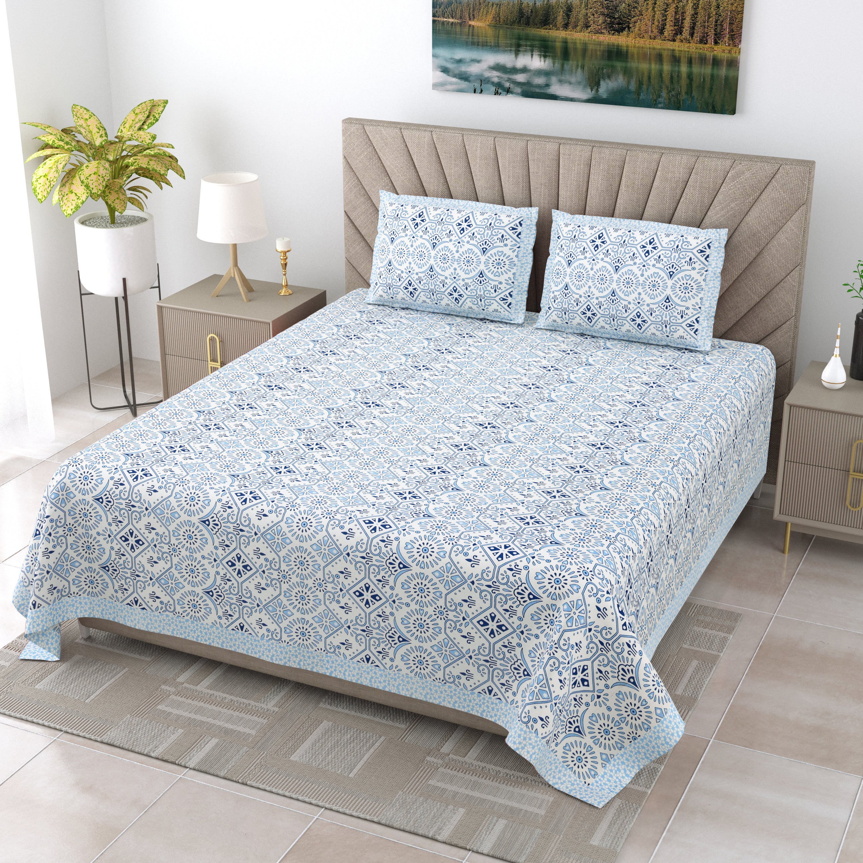 250 TC Pure Cotton | Multicolor Traditional Jaipuri Prints | Premium Quality King Size Bedsheet with 2 Pillow Covers (90*108 Inch)