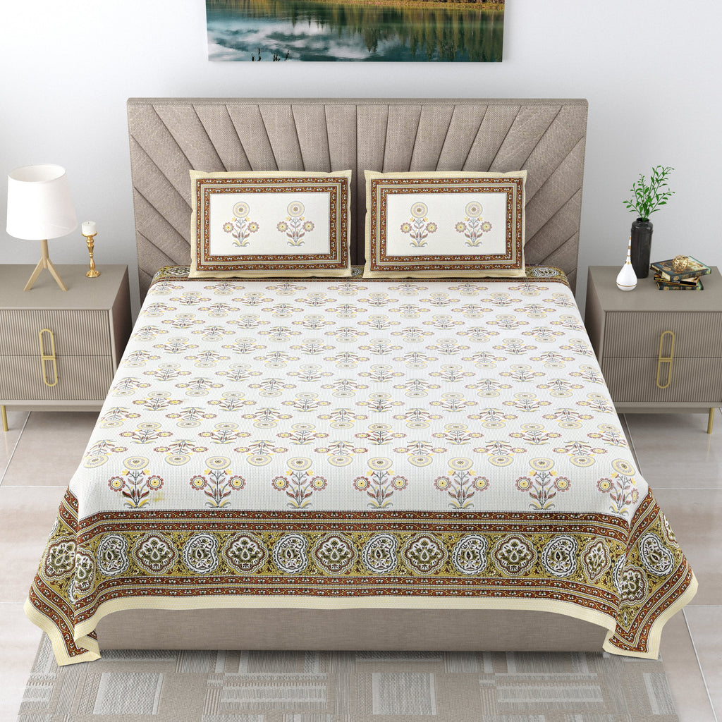 250 TC Pure Cotton | Multicolor Traditional Jaipuri Prints | Premium Quality King Size Bedsheet with 2 Pillow Covers (90*108 Inch)