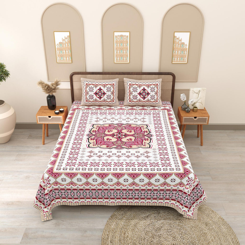 PHULKARI 90*108 Inch Premium Quality DOUBLE Bedsheet with 2 Pillow Covers (17*27 Inch)