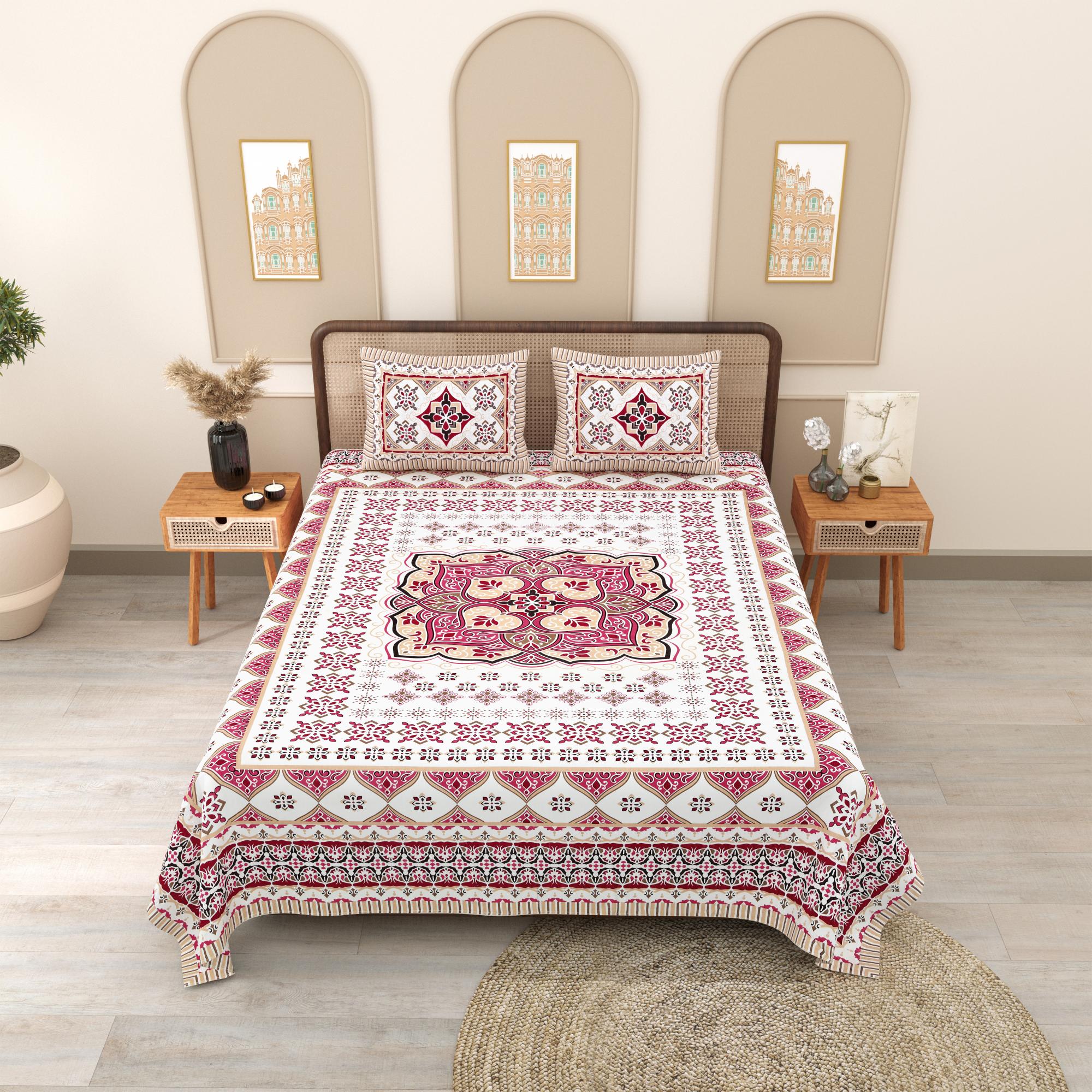 PHULKARI 90*108 Inch Premium Quality DOUBLE Bedsheet with 2 Pillow Covers (17*27 Inch)
