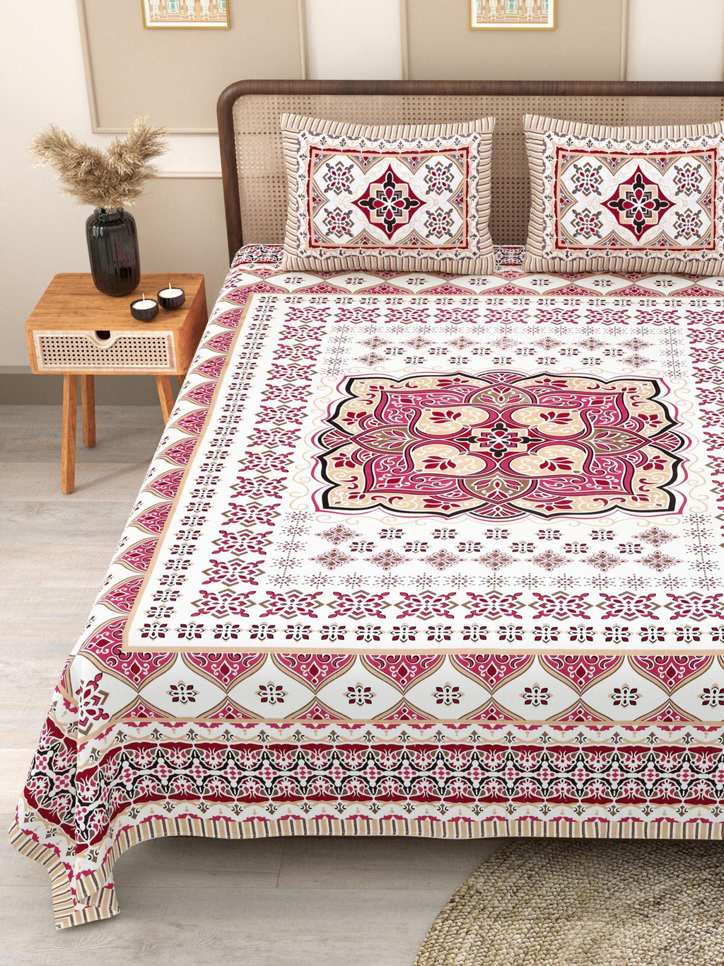 PHULKARI 90*108 Inch Premium Quality DOUBLE Bedsheet with 2 Pillow Covers (17*27 Inch)