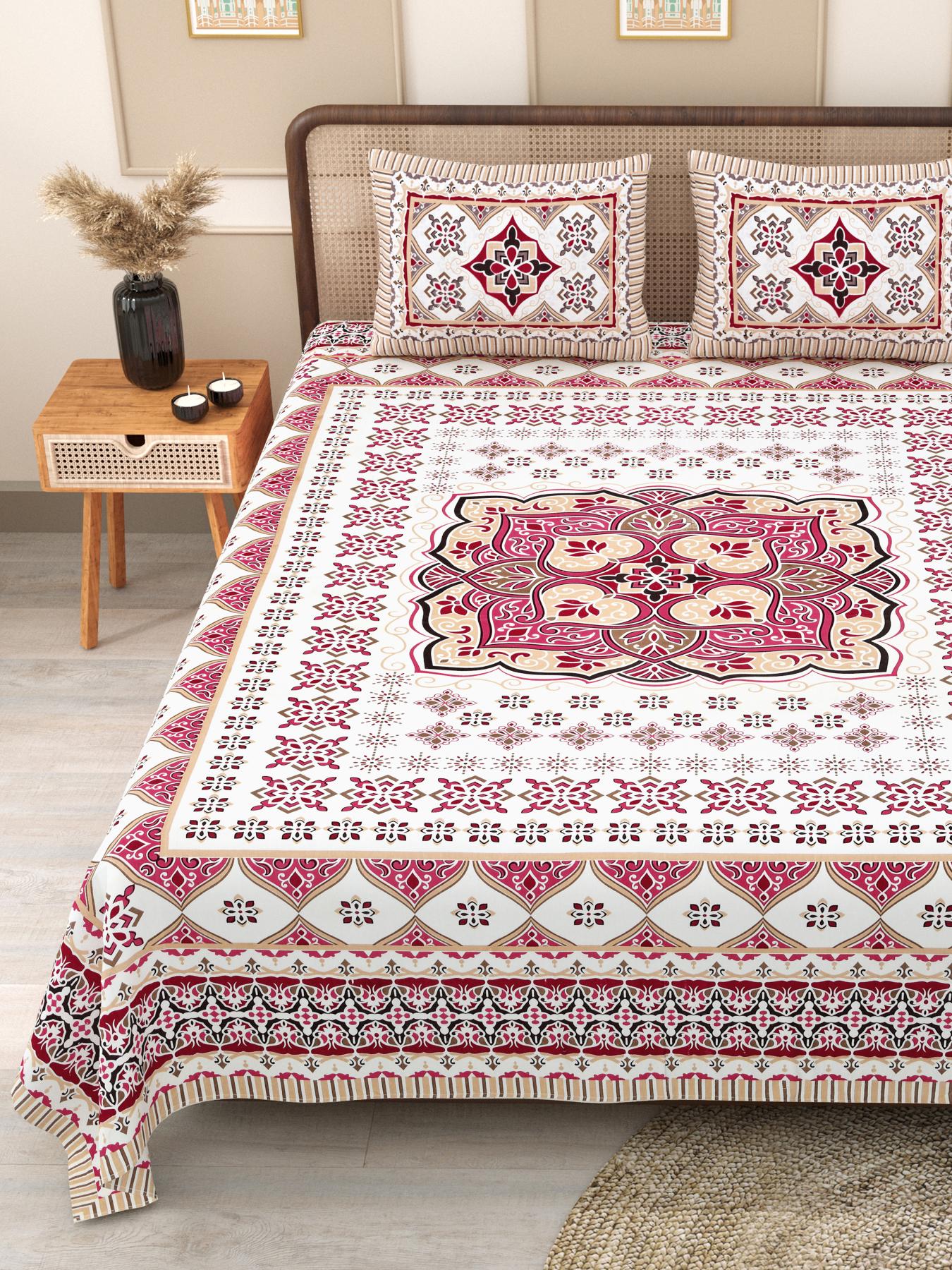PHULKARI 90*108 Inch Premium Quality DOUBLE Bedsheet with 2 Pillow Covers (17*27 Inch)