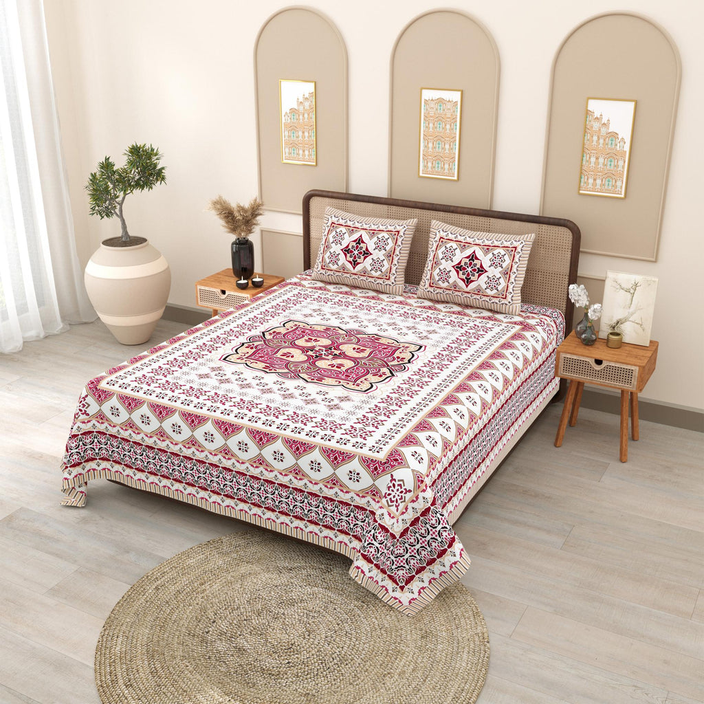 PHULKARI 90*108 Inch Premium Quality DOUBLE Bedsheet with 2 Pillow Covers (17*27 Inch)