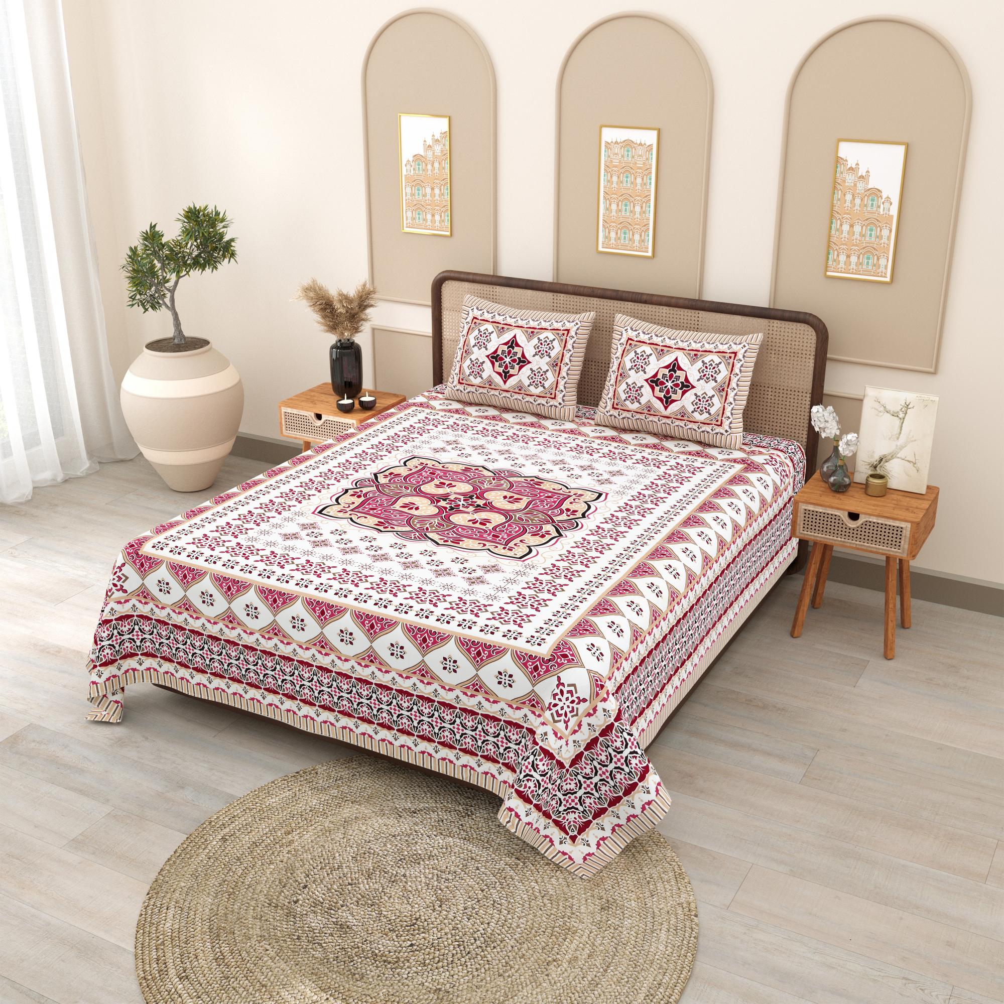 PHULKARI 90*108 Inch Premium Quality DOUBLE Bedsheet with 2 Pillow Covers (17*27 Inch)
