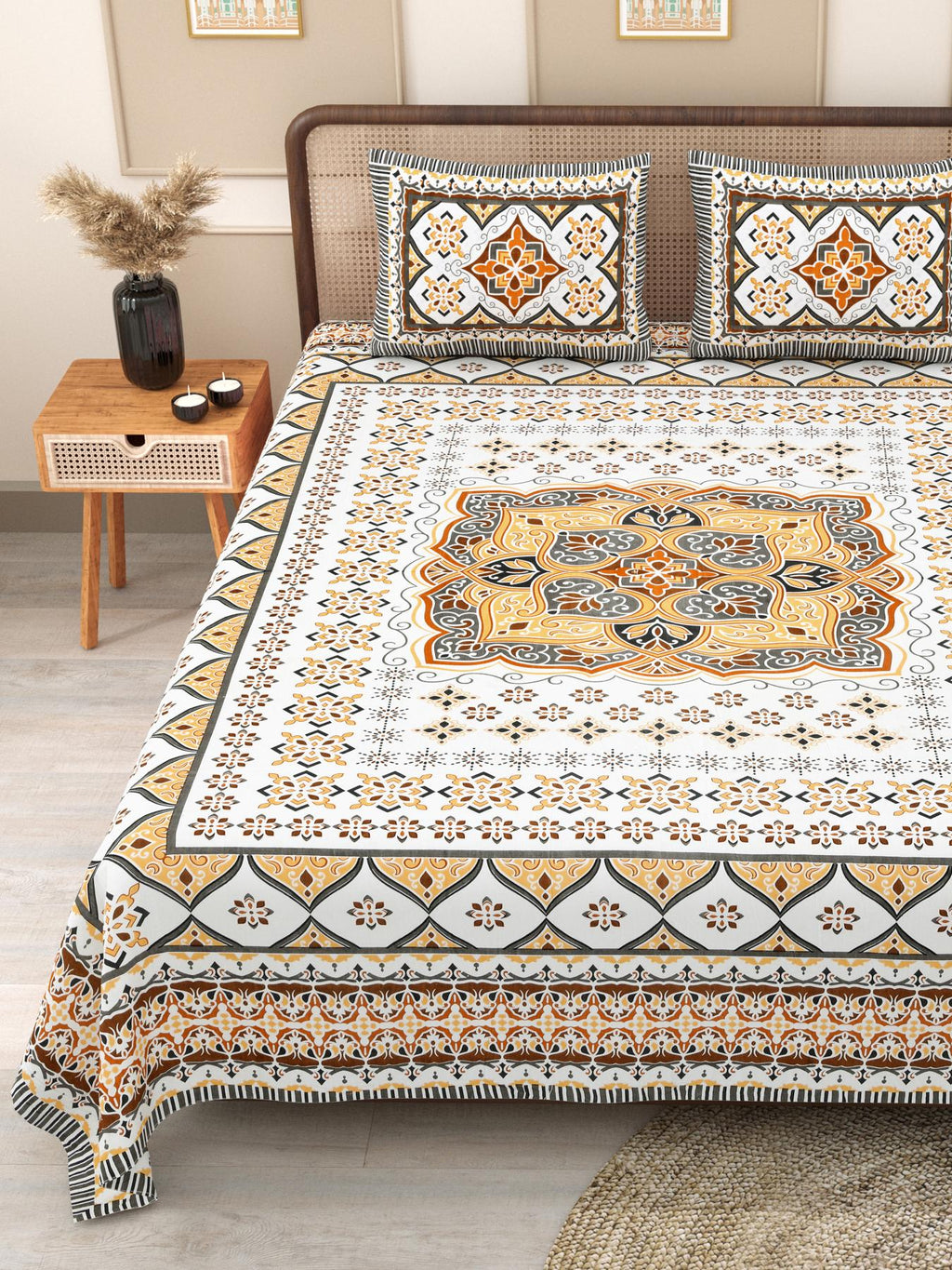 PHULKARI 90*108 Inch Premium Quality DOUBLE Bedsheet with 2 Pillow Covers (17*27 Inch)