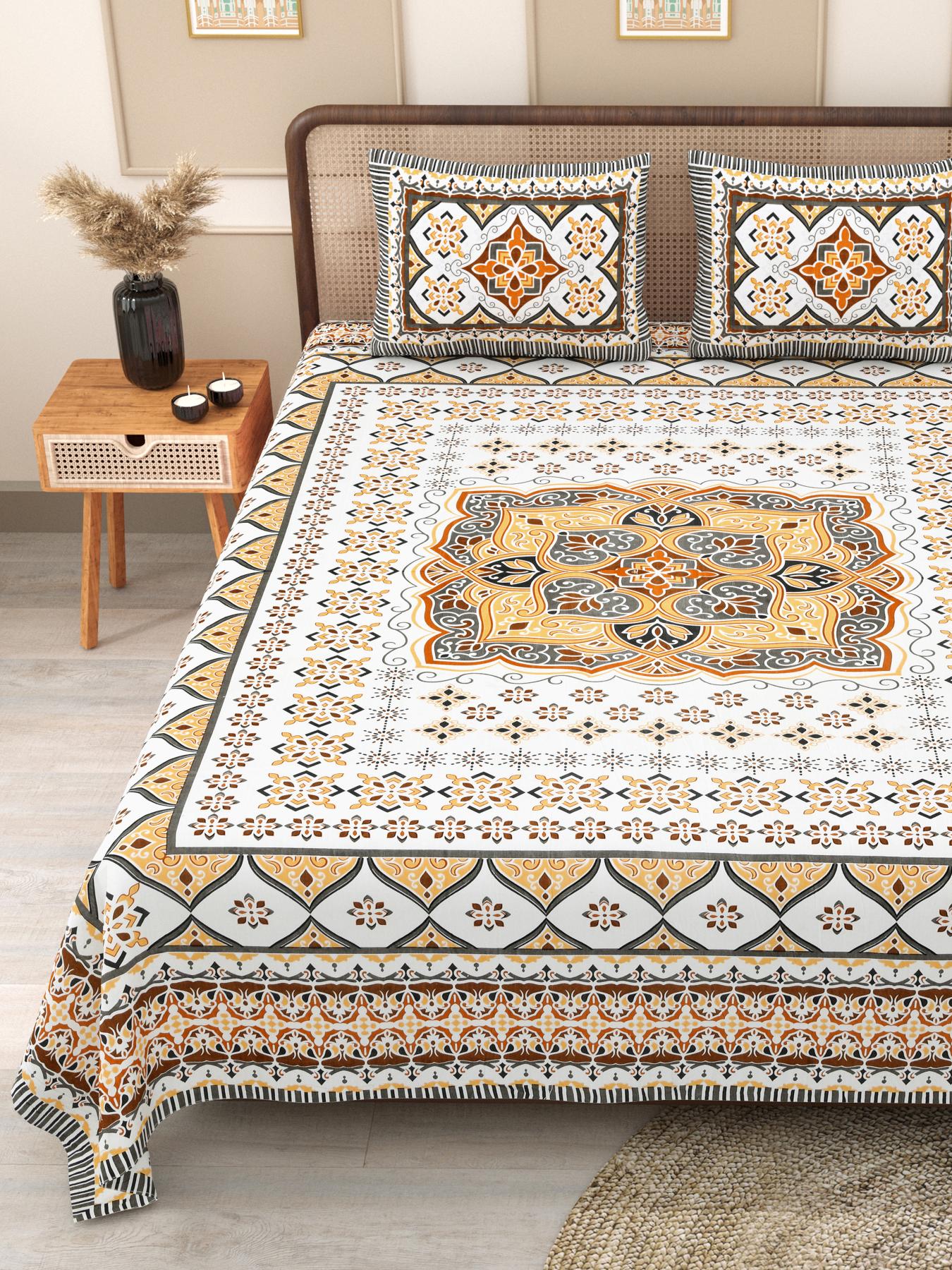 PHULKARI 90*108 Inch Premium Quality DOUBLE Bedsheet with 2 Pillow Covers (17*27 Inch)
