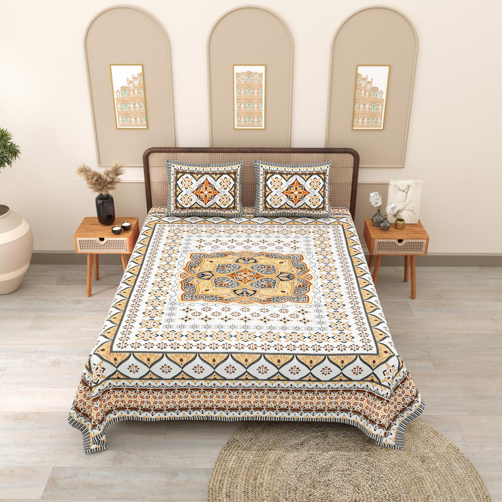PHULKARI 90*108 Inch Premium Quality DOUBLE Bedsheet with 2 Pillow Covers (17*27 Inch)