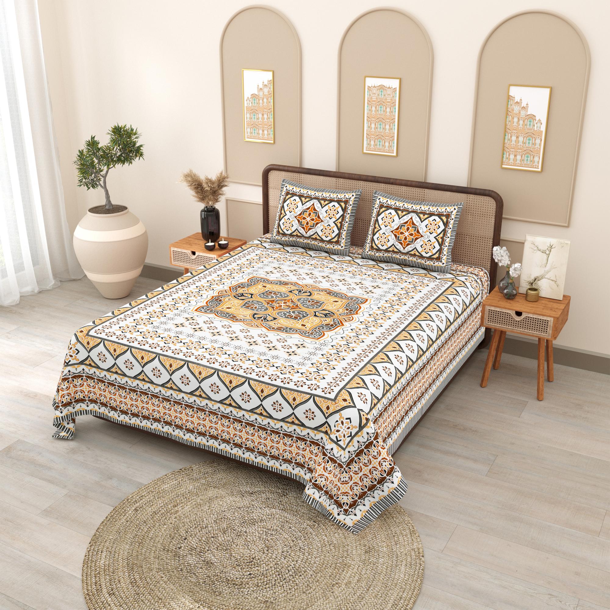 PHULKARI 90*108 Inch Premium Quality DOUBLE Bedsheet with 2 Pillow Covers (17*27 Inch)