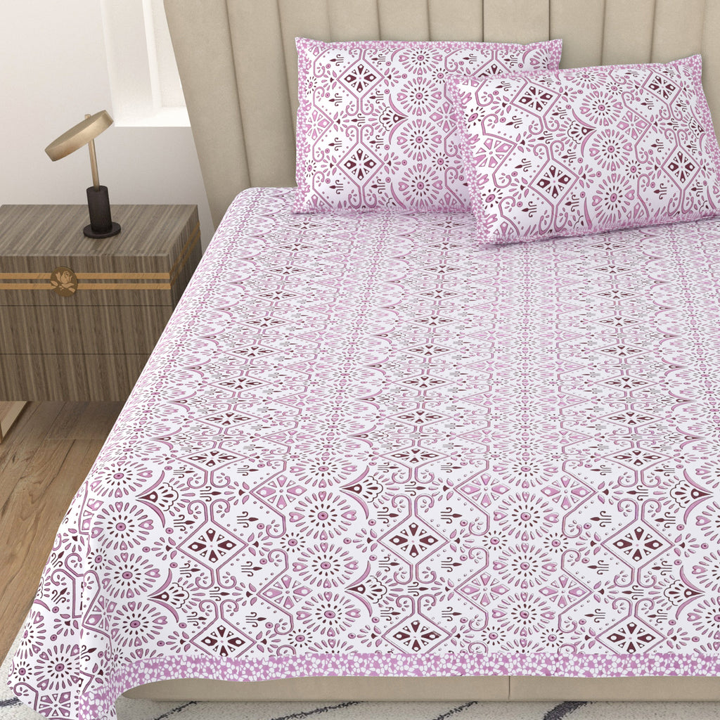 250 TC Pure Cotton | Multicolor Traditional Jaipuri Prints | Premium Quality King Size Bedsheet with 2 Pillow Covers (90*108 Inch)