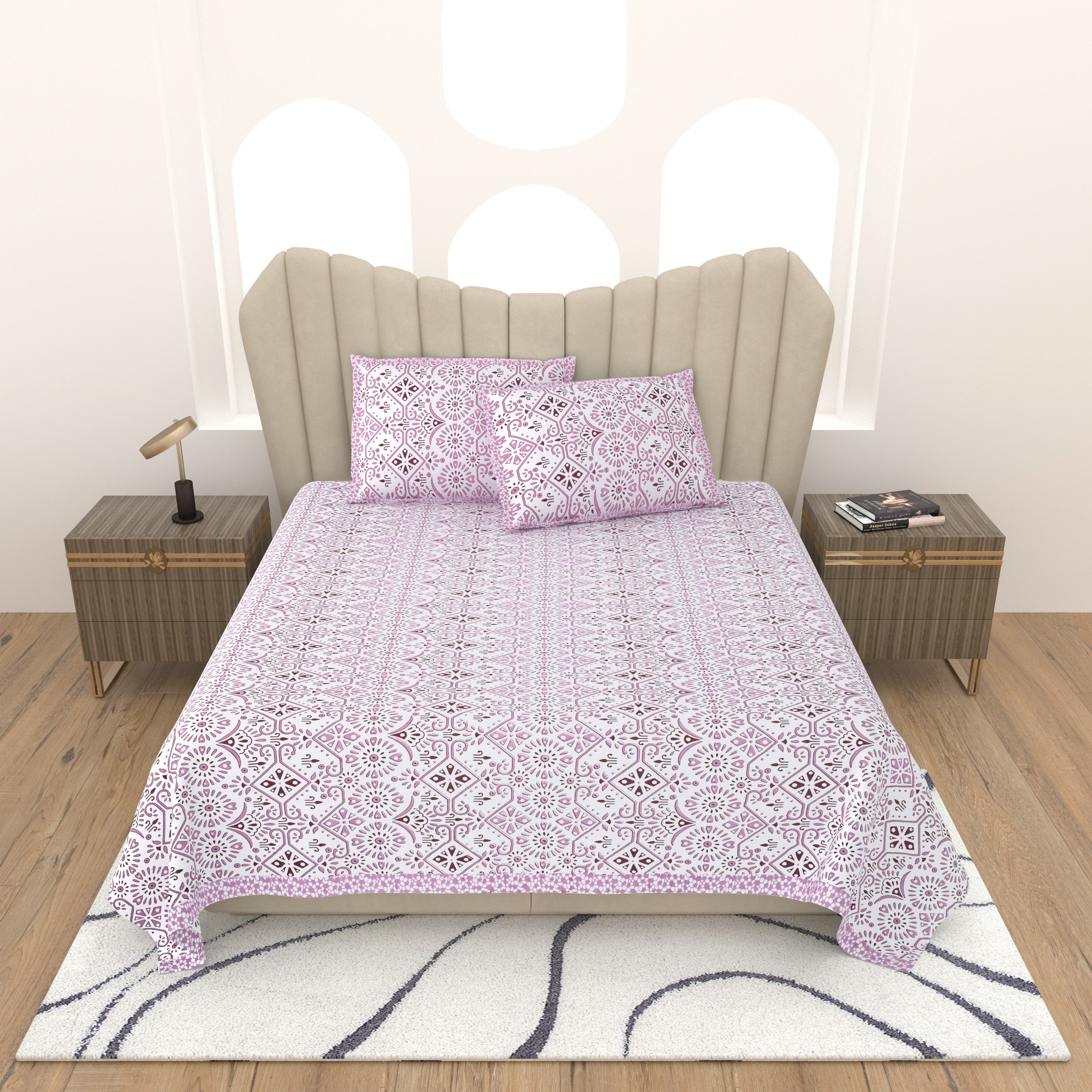 250 TC Pure Cotton | Multicolor Traditional Jaipuri Prints | Premium Quality King Size Bedsheet with 2 Pillow Covers (90*108 Inch)