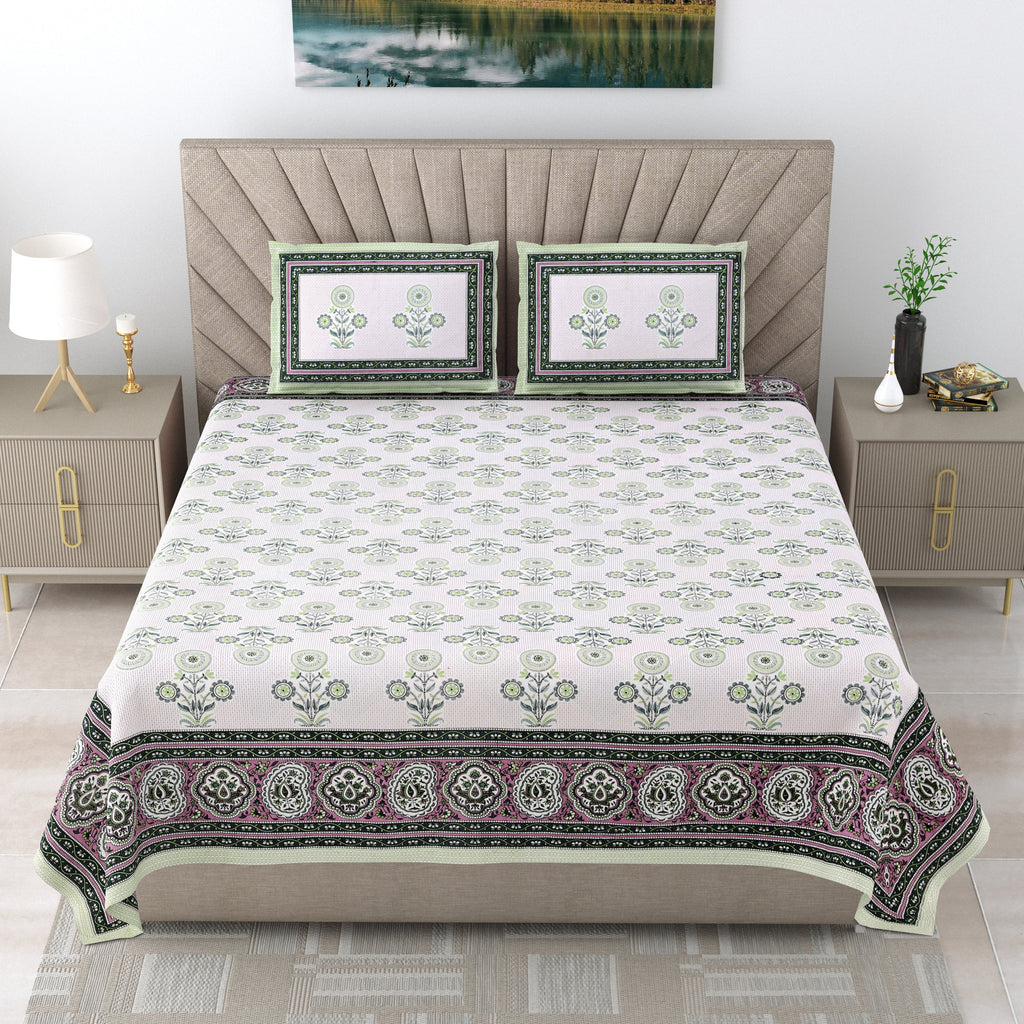 250 TC Pure Cotton | Multicolor Traditional Jaipuri Prints | Premium Quality King Size Bedsheet with 2 Pillow Covers (90*108 Inch)