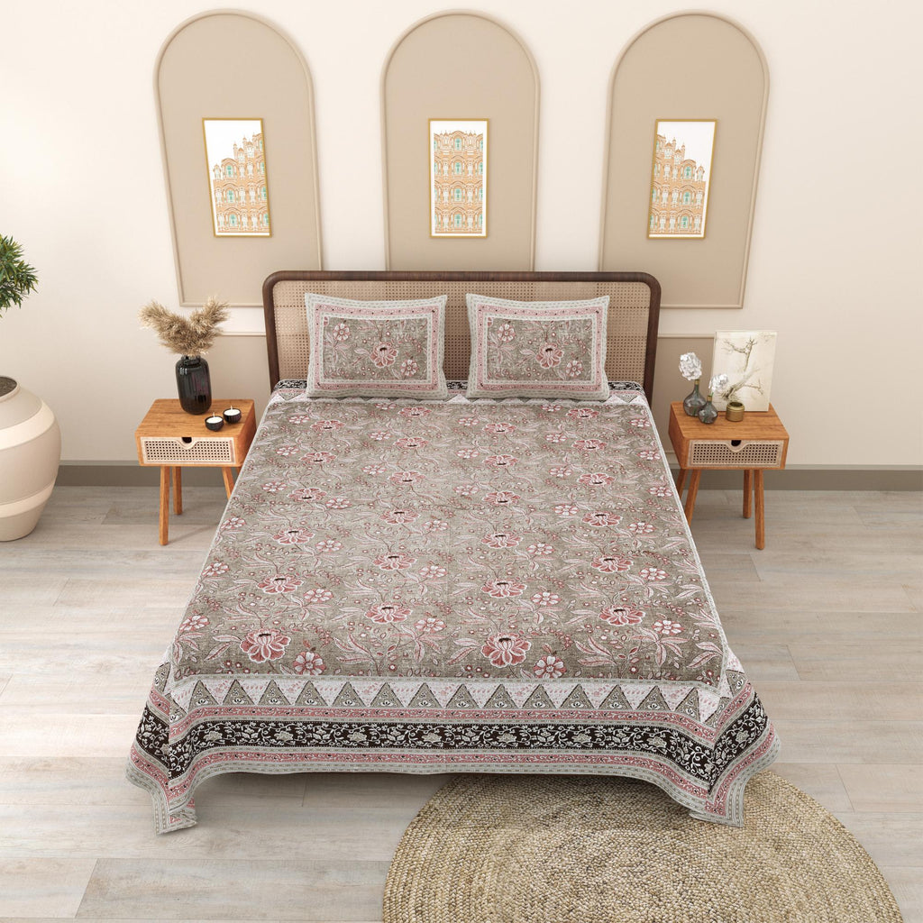 PHULKARI 90*108 Inch Premium Quality DOUBLE Bedsheet with 2 Pillow Covers (17*27 Inch)