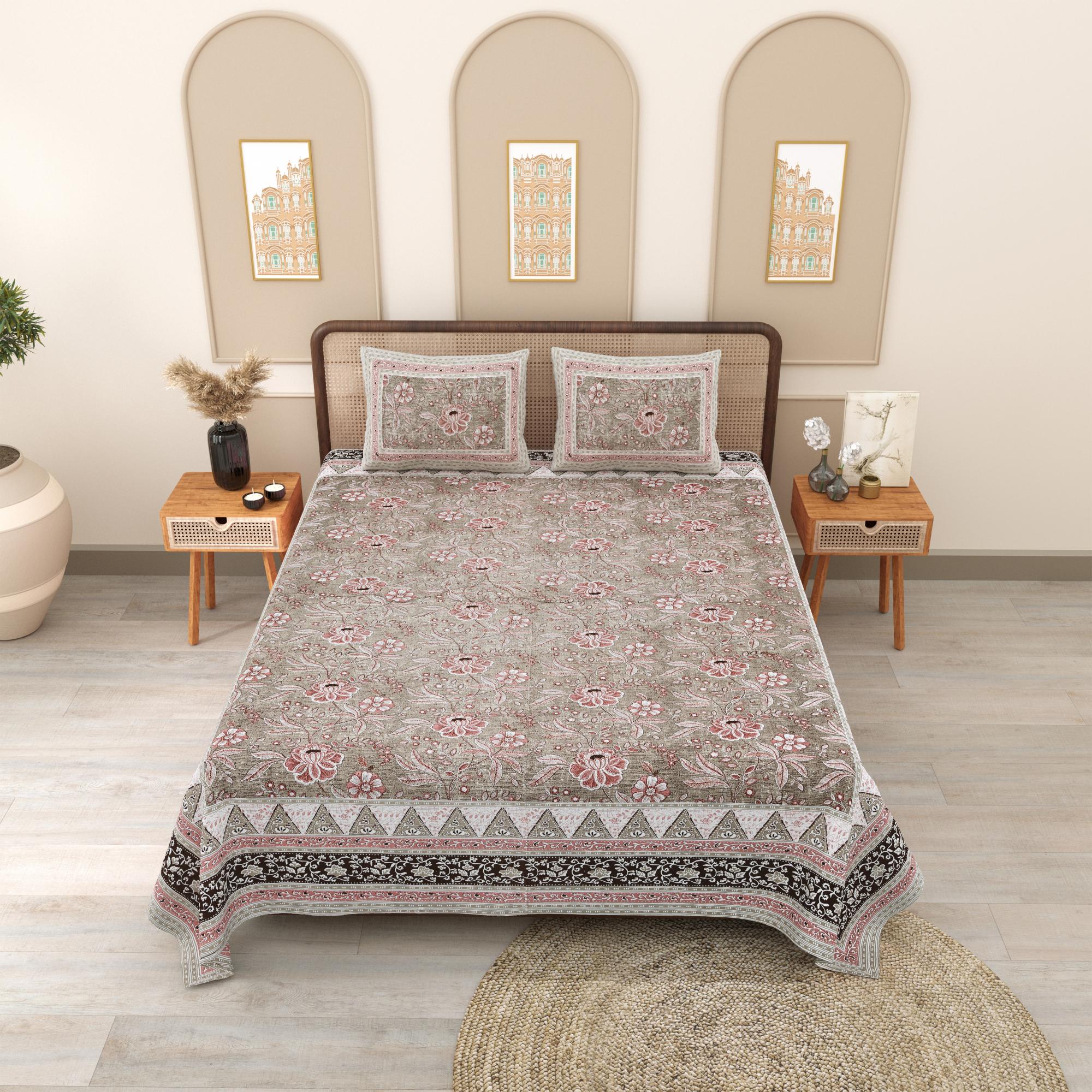 PHULKARI 90*108 Inch Premium Quality DOUBLE Bedsheet with 2 Pillow Covers (17*27 Inch)