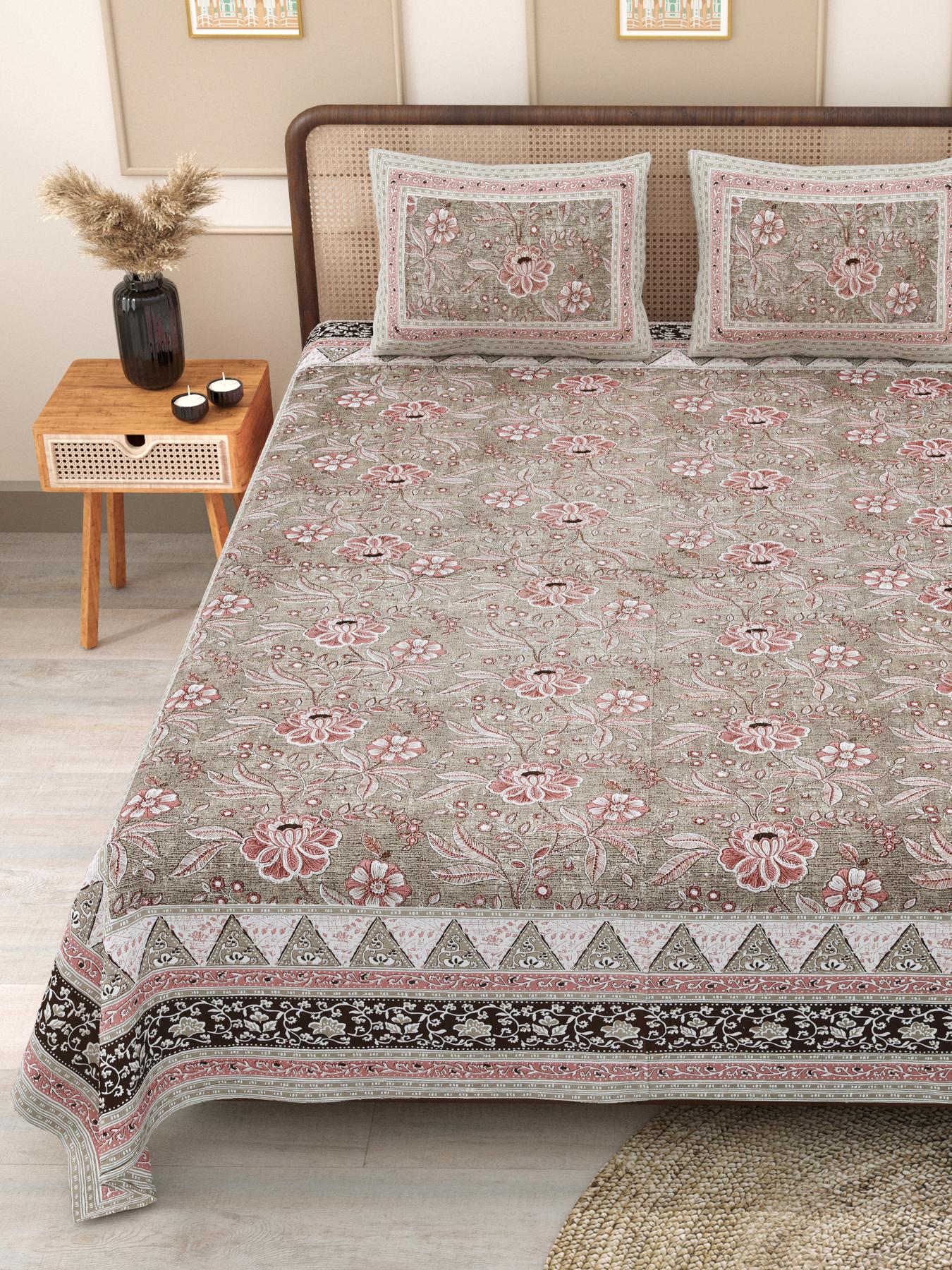 PHULKARI 90*108 Inch Premium Quality DOUBLE Bedsheet with 2 Pillow Covers (17*27 Inch)