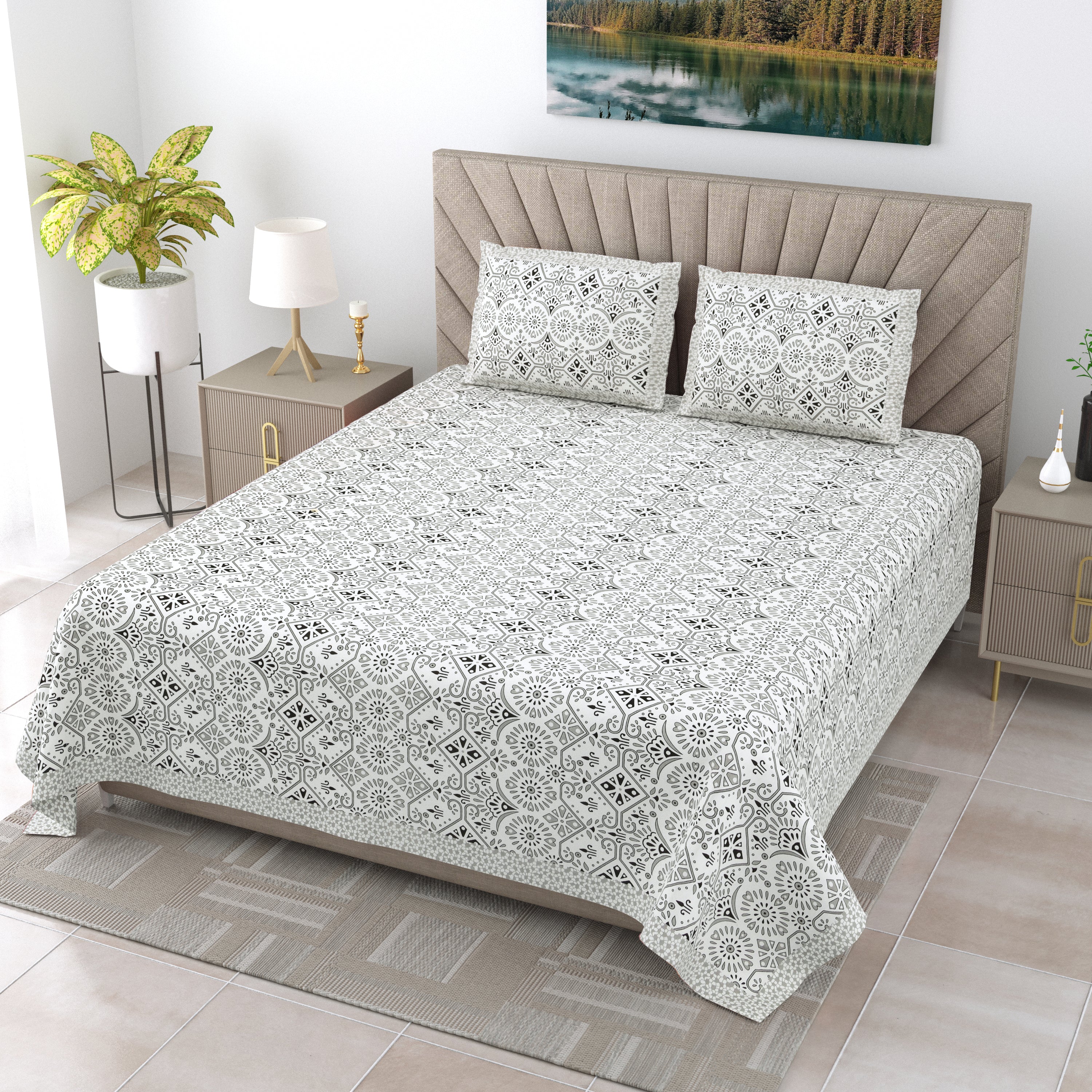 250 TC Pure Cotton | Multicolor Traditional Jaipuri Prints | Premium Quality King Size Bedsheet with 2 Pillow Covers (90*108 Inch)