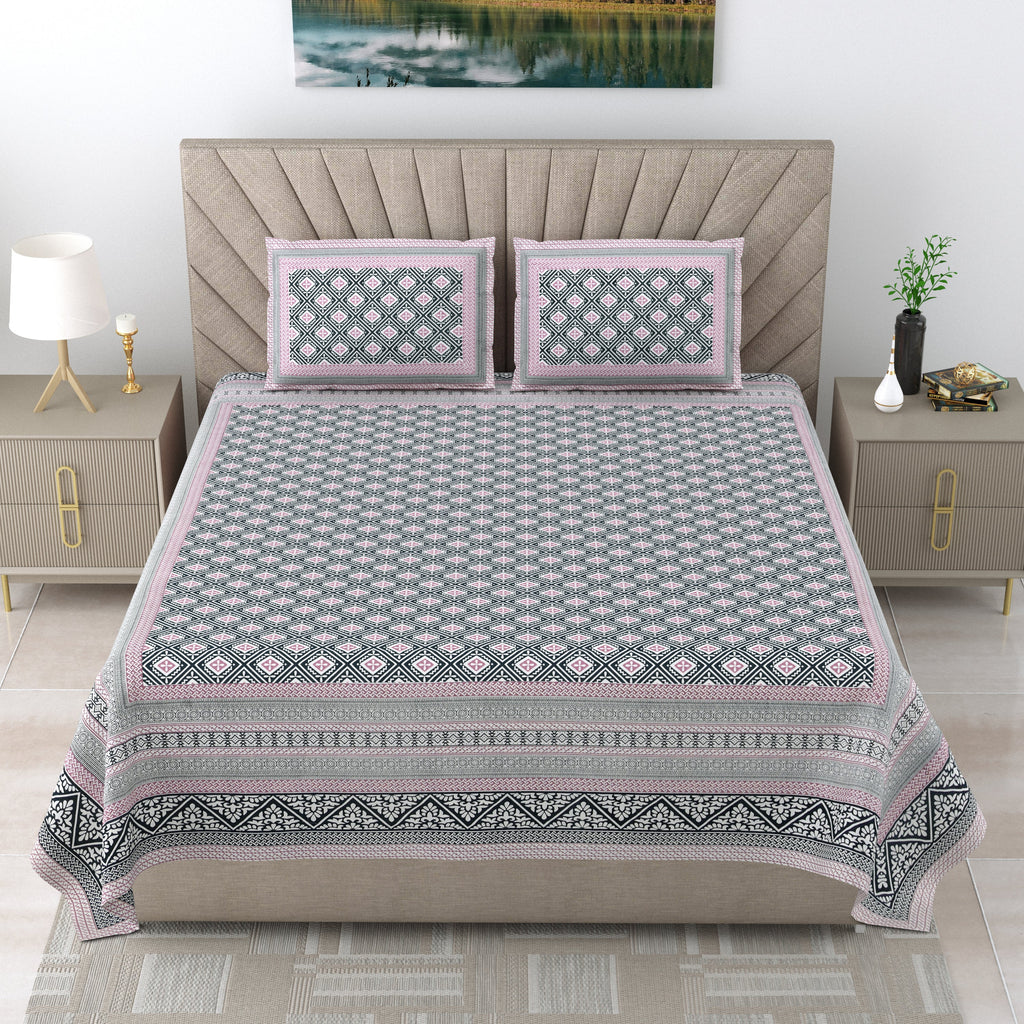 250 TC Pure Cotton | Multicolor Traditional Jaipuri Prints | Premium Quality King Size Bedsheet with 2 Pillow Covers (90*108 Inch)