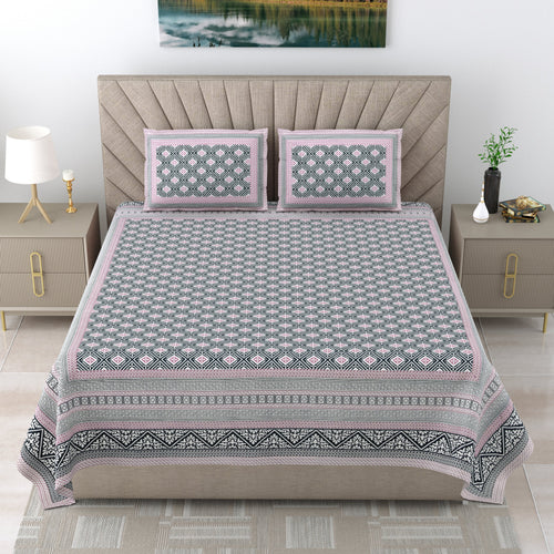 250 TC Pure Cotton | Multicolor Traditional Jaipuri Prints | Premium Quality King Size Bedsheet with 2 Pillow Covers (90*108 Inch)