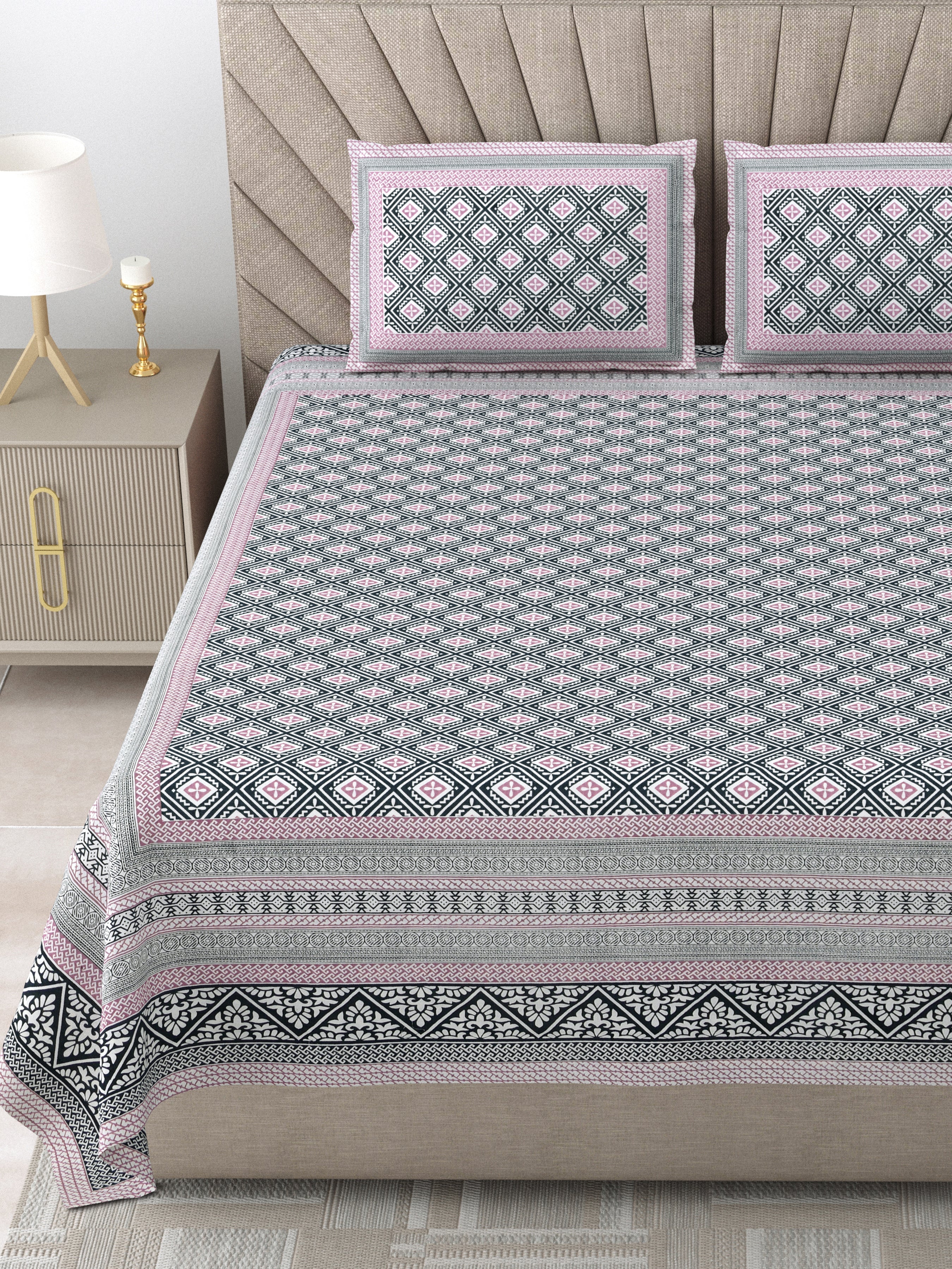 250 TC Pure Cotton | Multicolor Traditional Jaipuri Prints | Premium Quality King Size Bedsheet with 2 Pillow Covers (90*108 Inch)