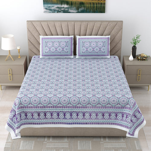 250 TC Pure Cotton | Multicolor Traditional Jaipuri Prints | Premium Quality King Size Bedsheet with 2 Pillow Covers (90*108 Inch)