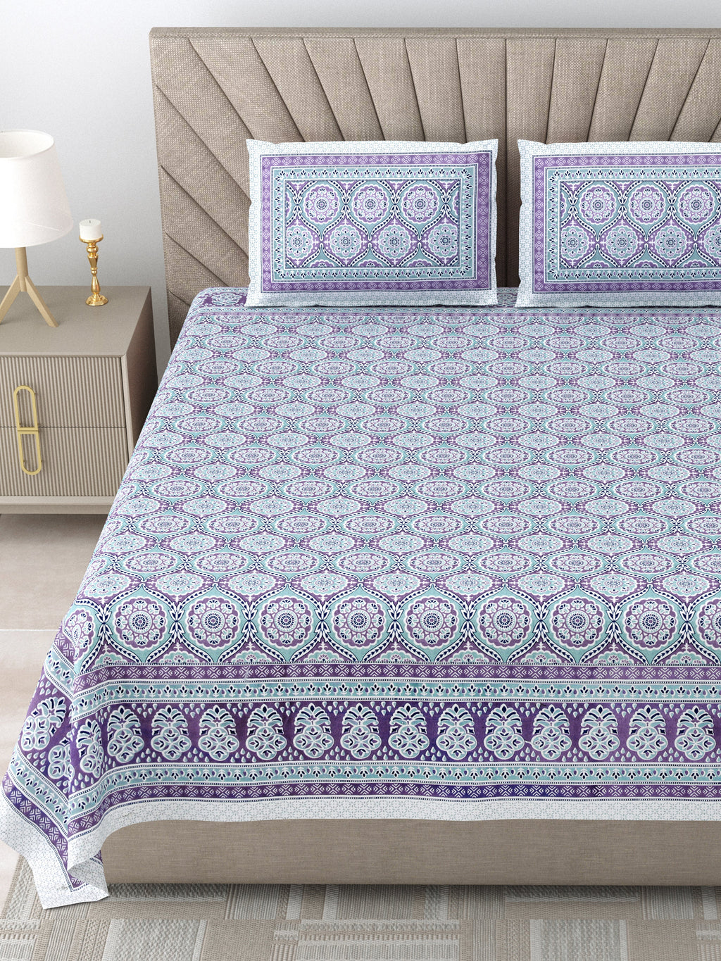 250 TC Pure Cotton | Multicolor Traditional Jaipuri Prints | Premium Quality King Size Bedsheet with 2 Pillow Covers (90*108 Inch)