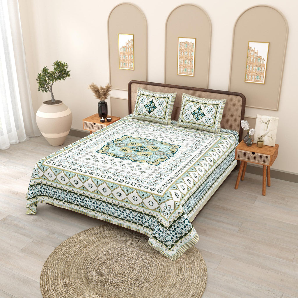 PHULKARI 90*108 Inch Premium Quality DOUBLE Bedsheet with 2 Pillow Covers (17*27 Inch)