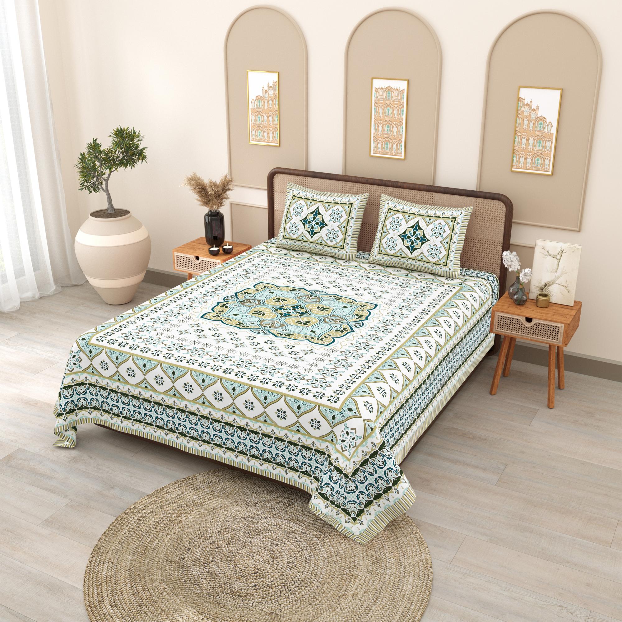 PHULKARI 90*108 Inch Premium Quality DOUBLE Bedsheet with 2 Pillow Covers (17*27 Inch)