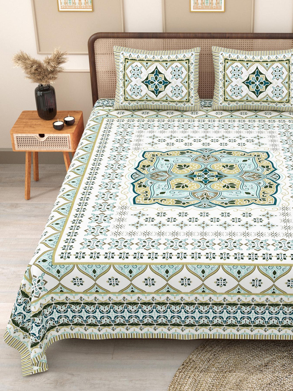 PHULKARI 90*108 Inch Premium Quality DOUBLE Bedsheet with 2 Pillow Covers (17*27 Inch)