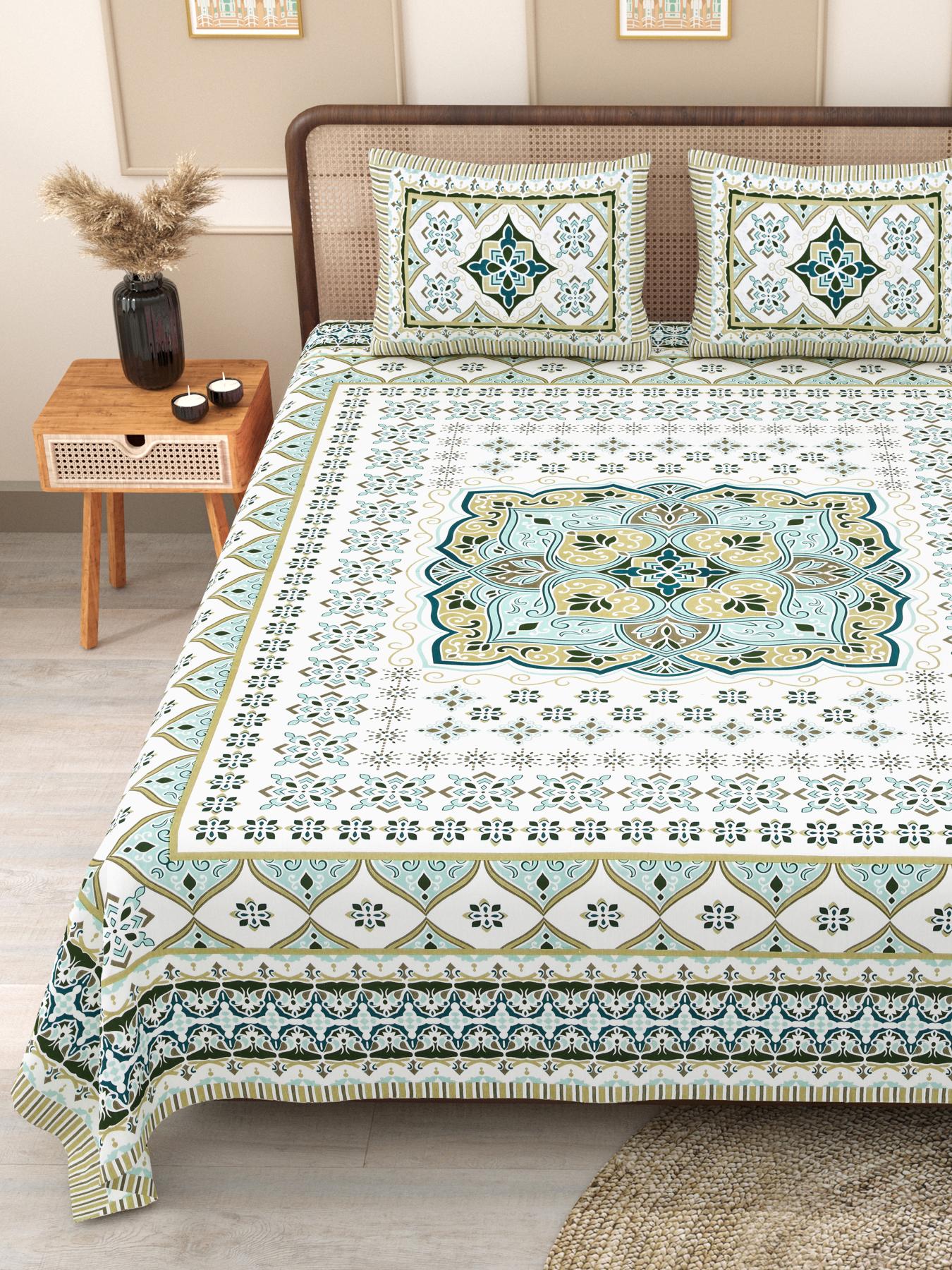 PHULKARI 90*108 Inch Premium Quality DOUBLE Bedsheet with 2 Pillow Covers (17*27 Inch)