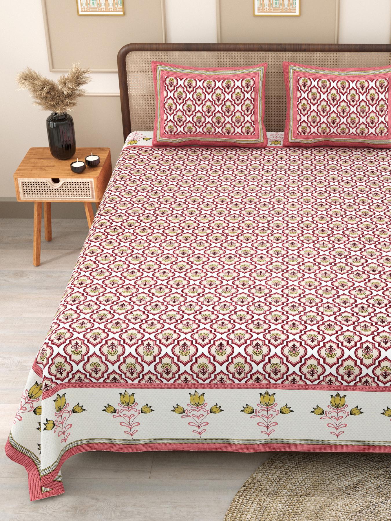 PHULKARI 90*108 Inch Premium Quality DOUBLE Bedsheet with 2 Pillow Covers (17*27 Inch)