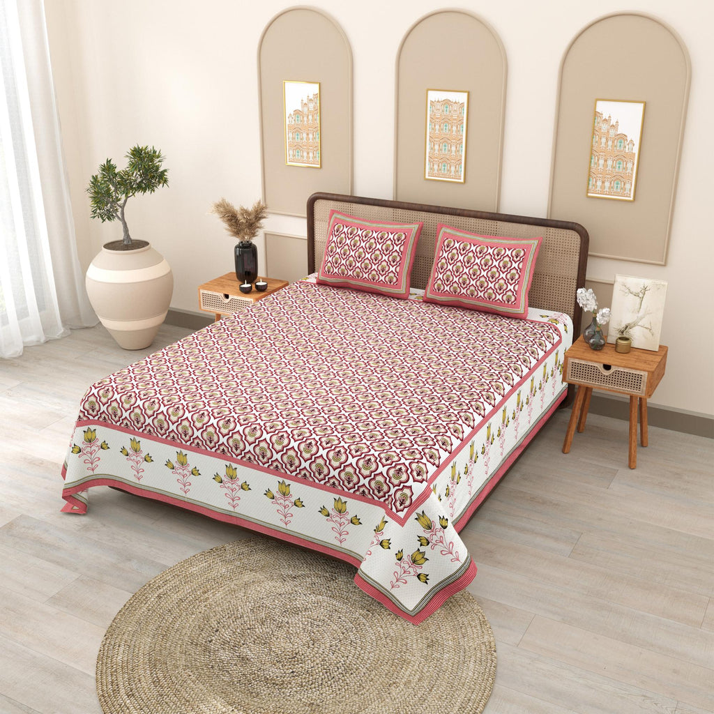 PHULKARI 90*108 Inch Premium Quality DOUBLE Bedsheet with 2 Pillow Covers (17*27 Inch)