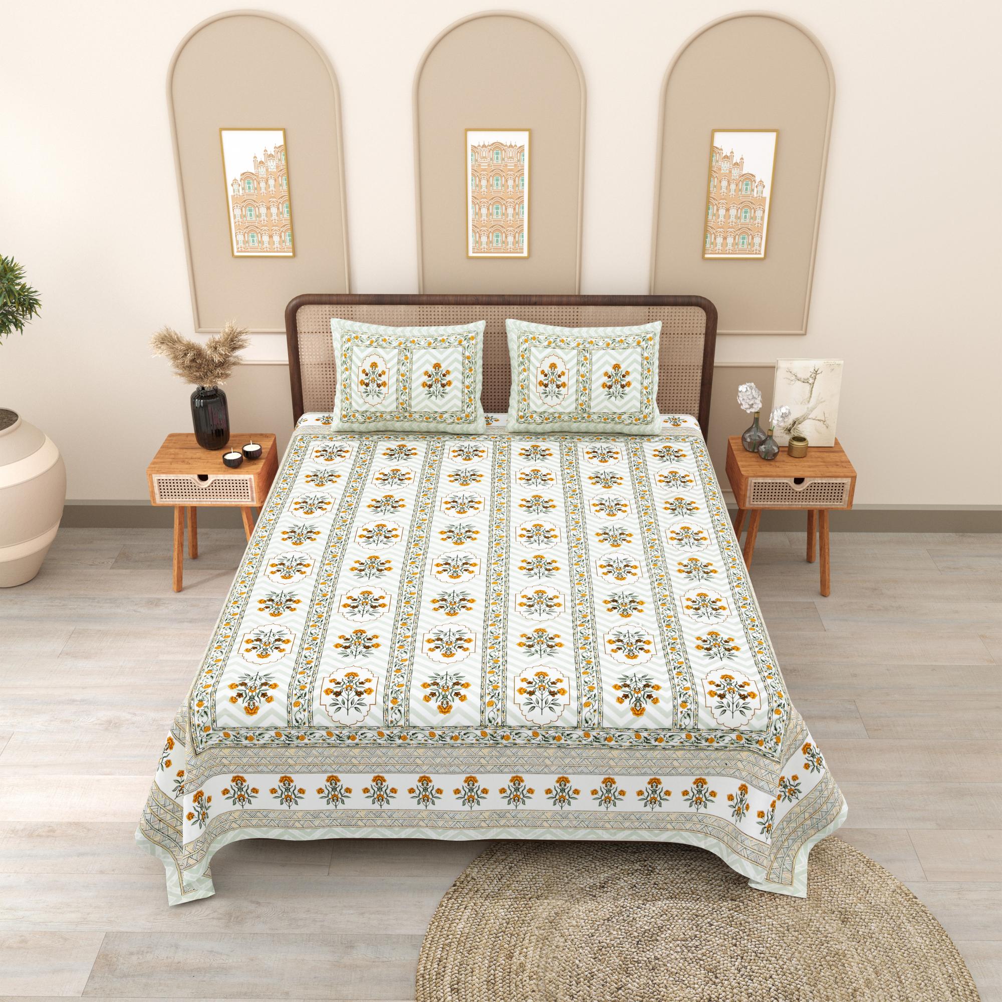 PHULKARI 90*108 Inch Premium Quality DOUBLE Bedsheet with 2 Pillow Covers (17*27 Inch)
