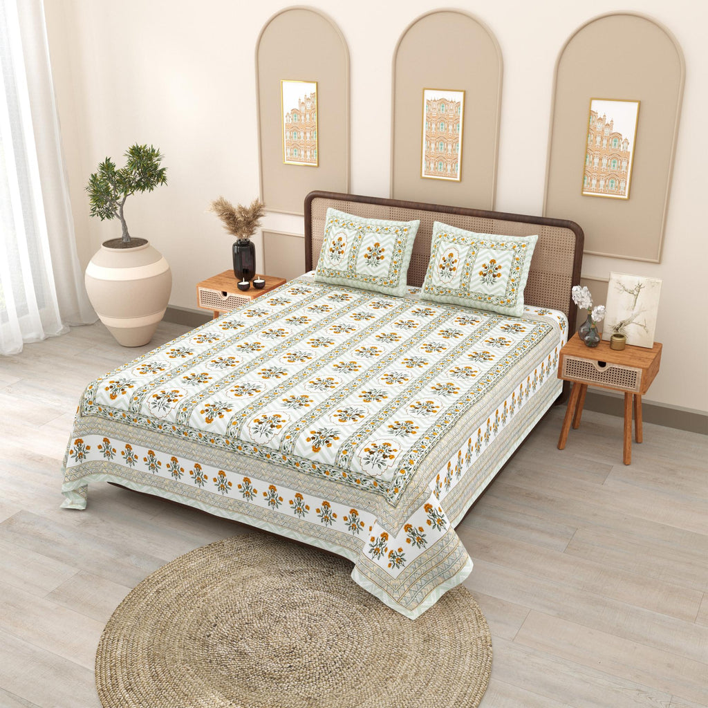 PHULKARI 90*108 Inch Premium Quality DOUBLE Bedsheet with 2 Pillow Covers (17*27 Inch)