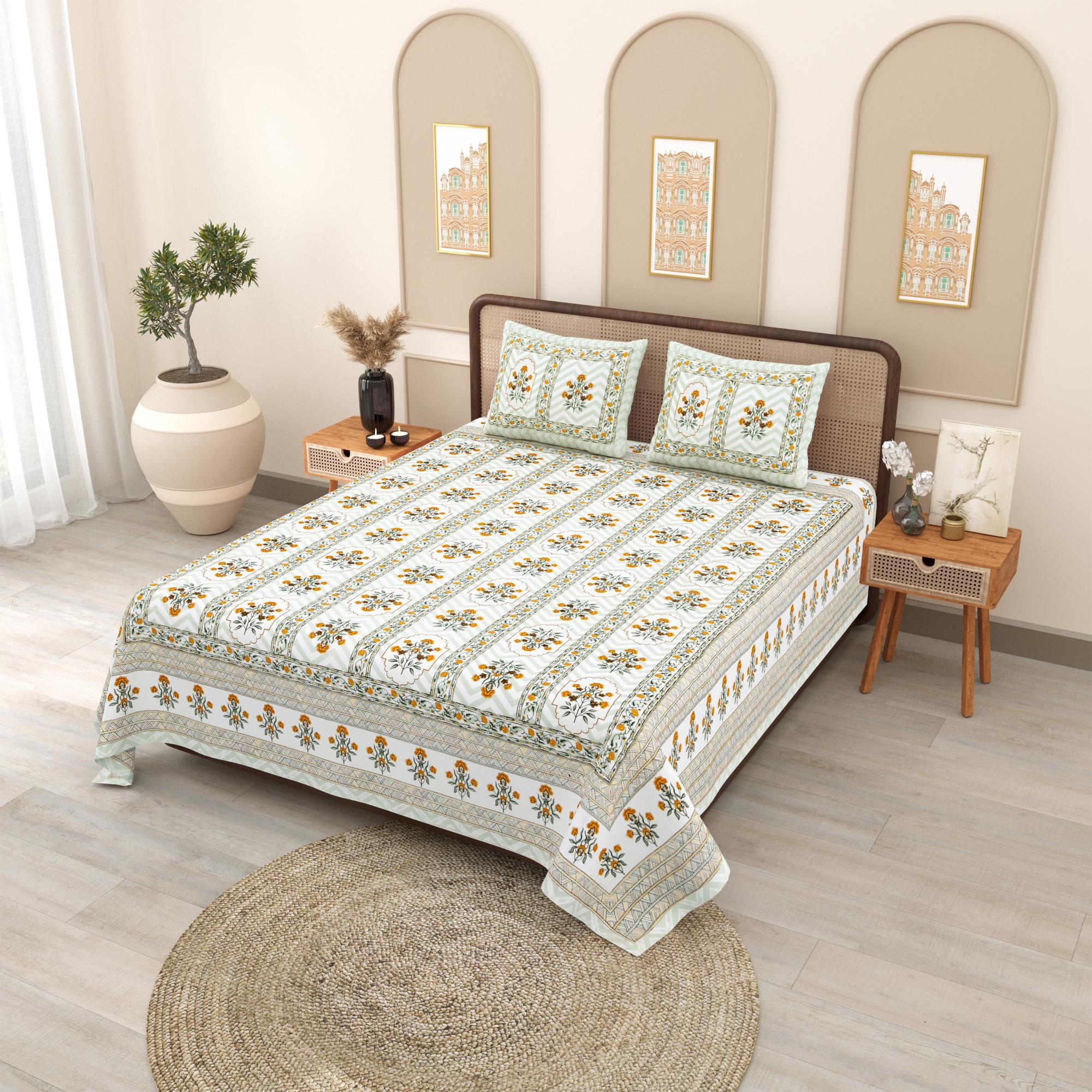 PHULKARI 90*108 Inch Premium Quality DOUBLE Bedsheet with 2 Pillow Covers (17*27 Inch)