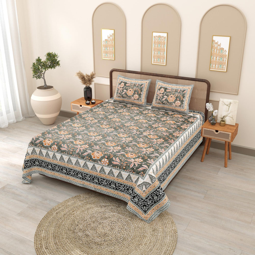 PHULKARI 90*108 Inch Premium Quality DOUBLE Bedsheet with 2 Pillow Covers (17*27 Inch)