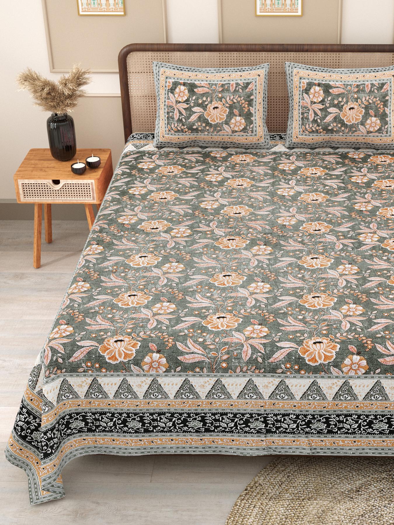 PHULKARI 90*108 Inch Premium Quality DOUBLE Bedsheet with 2 Pillow Covers (17*27 Inch)