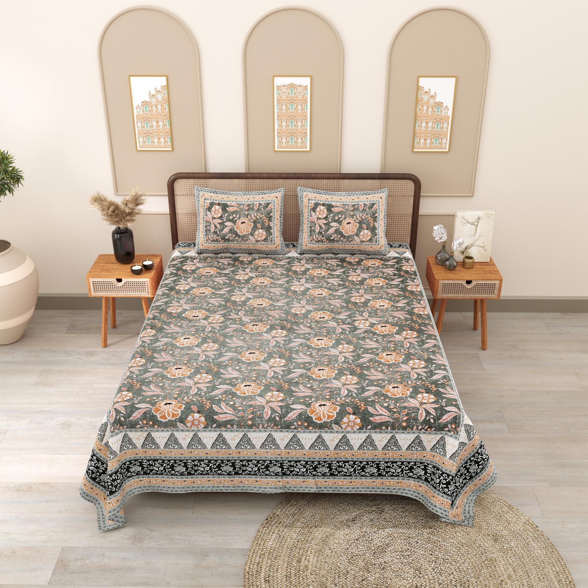 PHULKARI 90*108 Inch Premium Quality DOUBLE Bedsheet with 2 Pillow Covers (17*27 Inch)