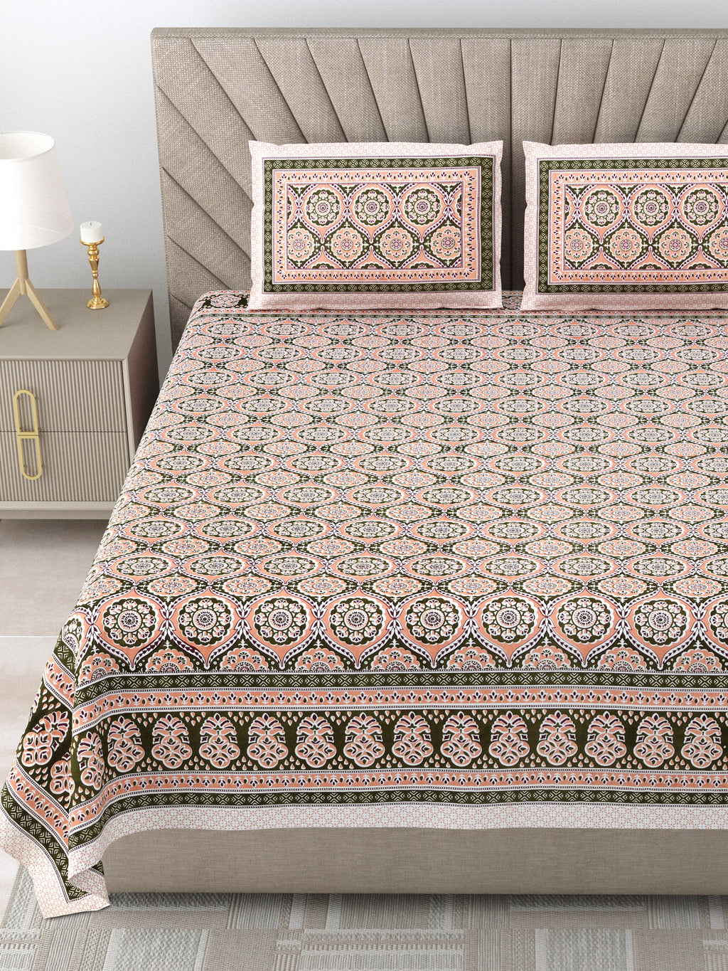 250 TC Pure Cotton | Multicolor Traditional Jaipuri Prints | Premium Quality King Size Bedsheet with 2 Pillow Covers (90*108 Inch)