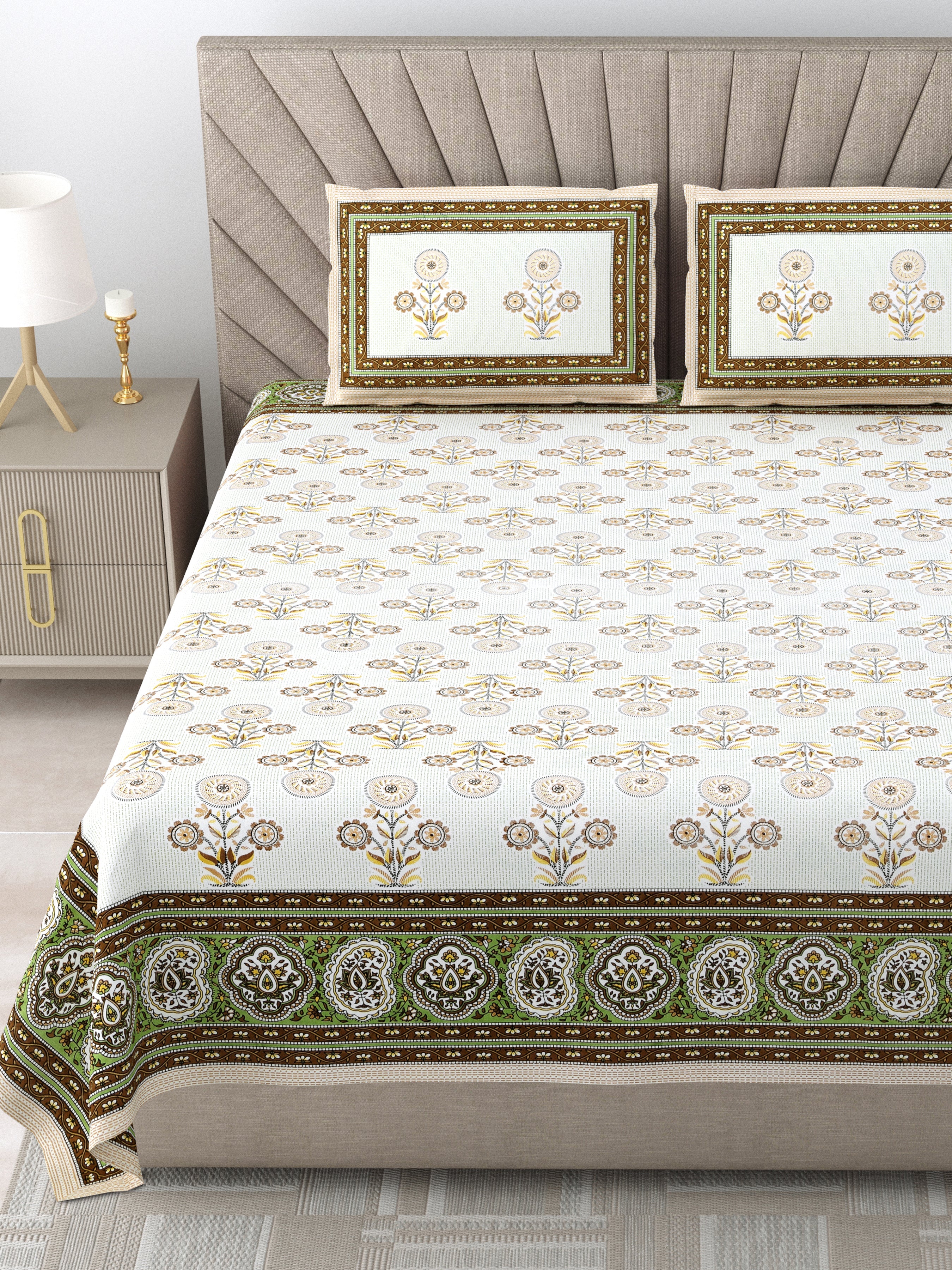 250 TC Pure Cotton | Multicolor Traditional Jaipuri Prints | Premium Quality King Size Bedsheet with 2 Pillow Covers (90*108 Inch)