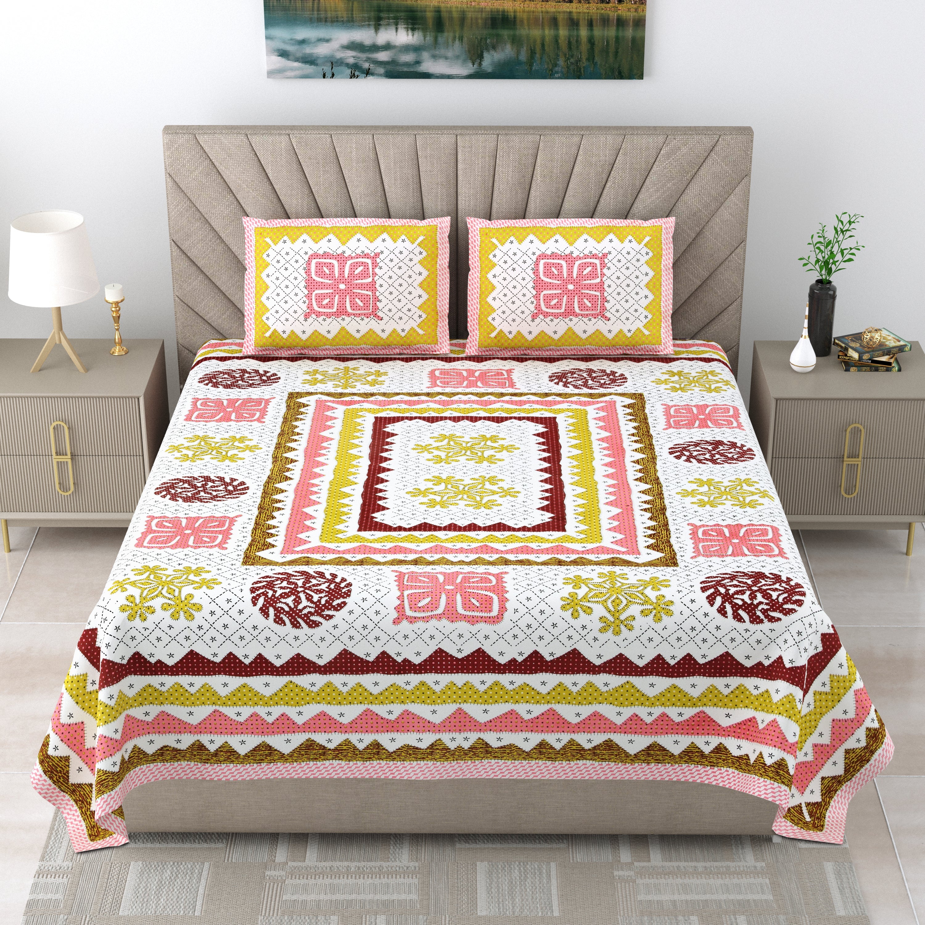 Premium 250 TC Cotton Bedsheet | Ultra-Comfort King Size | Stylish Design with 2 Pillow Covers
