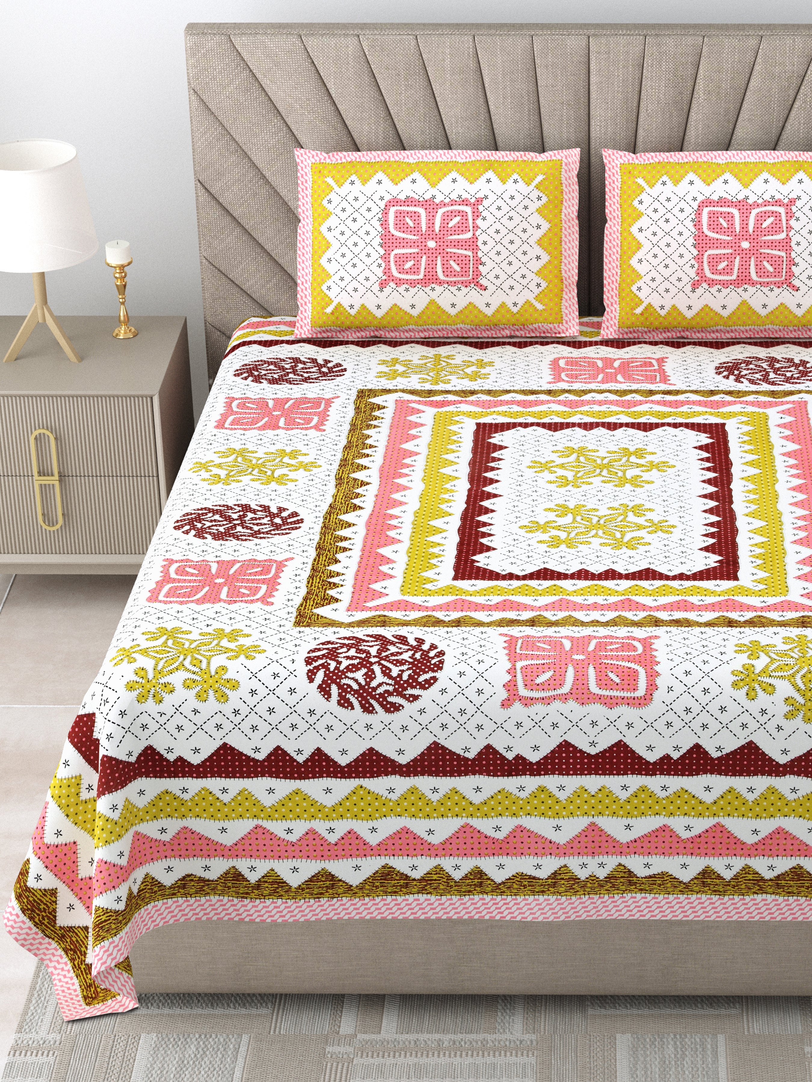 Premium 250 TC Cotton Bedsheet | Ultra-Comfort King Size | Stylish Design with 2 Pillow Covers