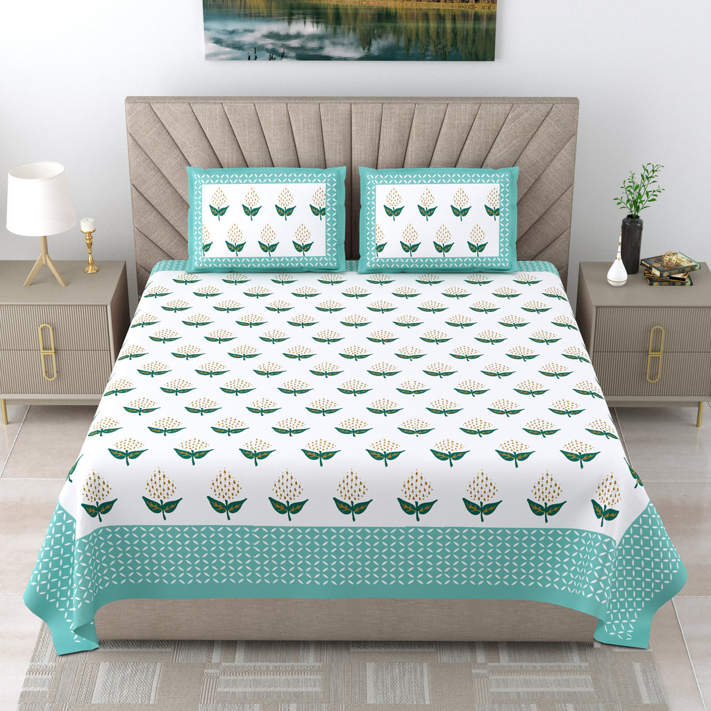 90X108 Inch King Size Pure Cotton 250 TC Premium  Bedsheet with 2 Pillow Covers