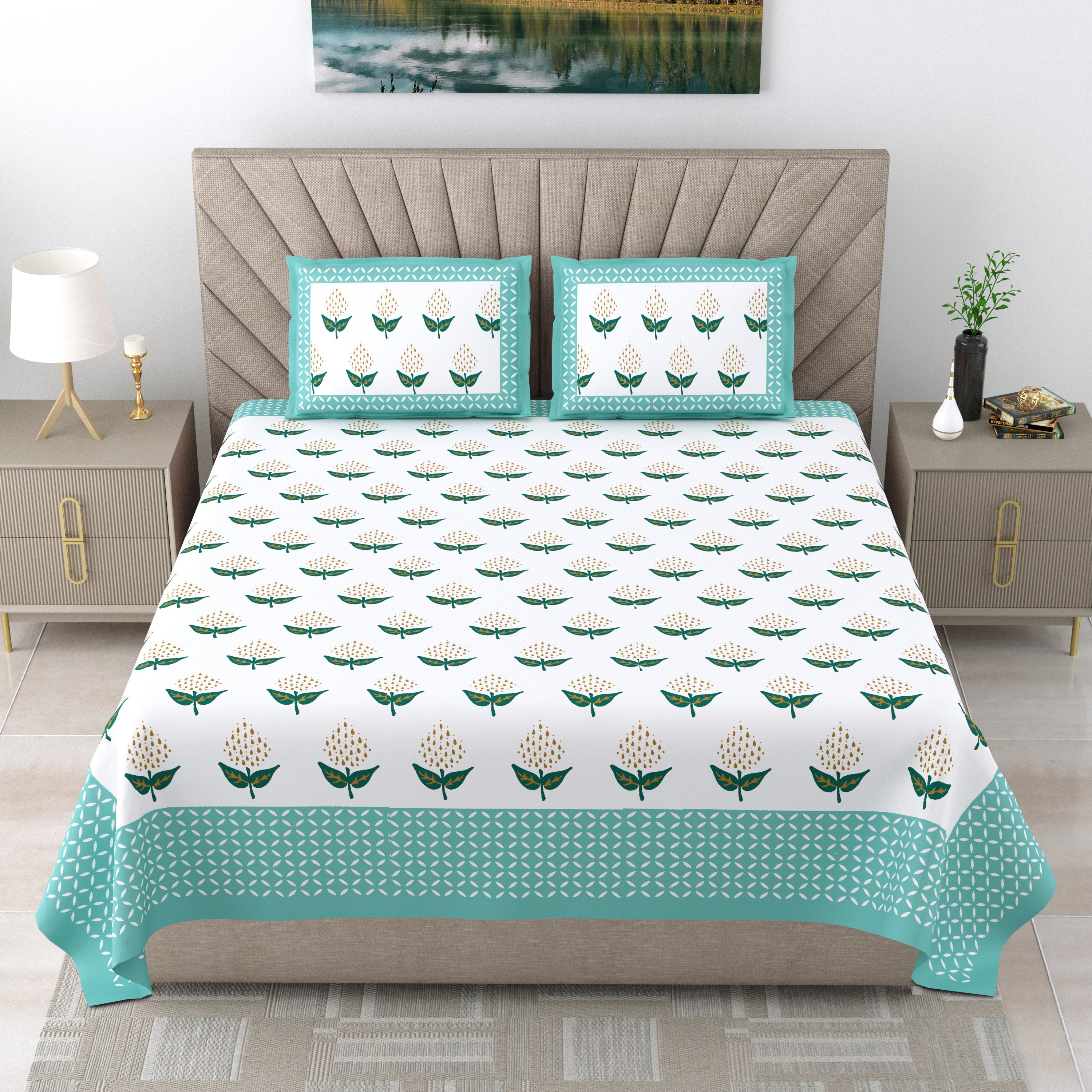 90X108 Inch King Size Pure Cotton 250 TC Premium  Bedsheet with 2 Pillow Covers